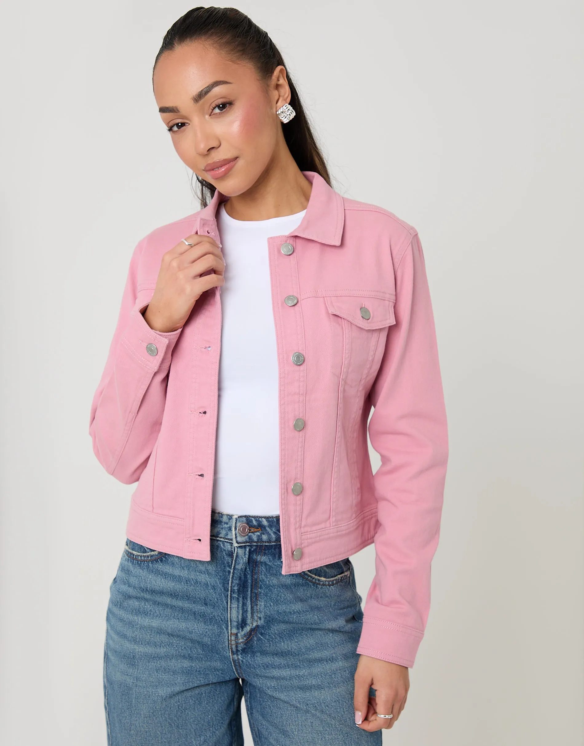 Pink Stretch Denim Jacket sold by Threadbare product image thumbnail 5