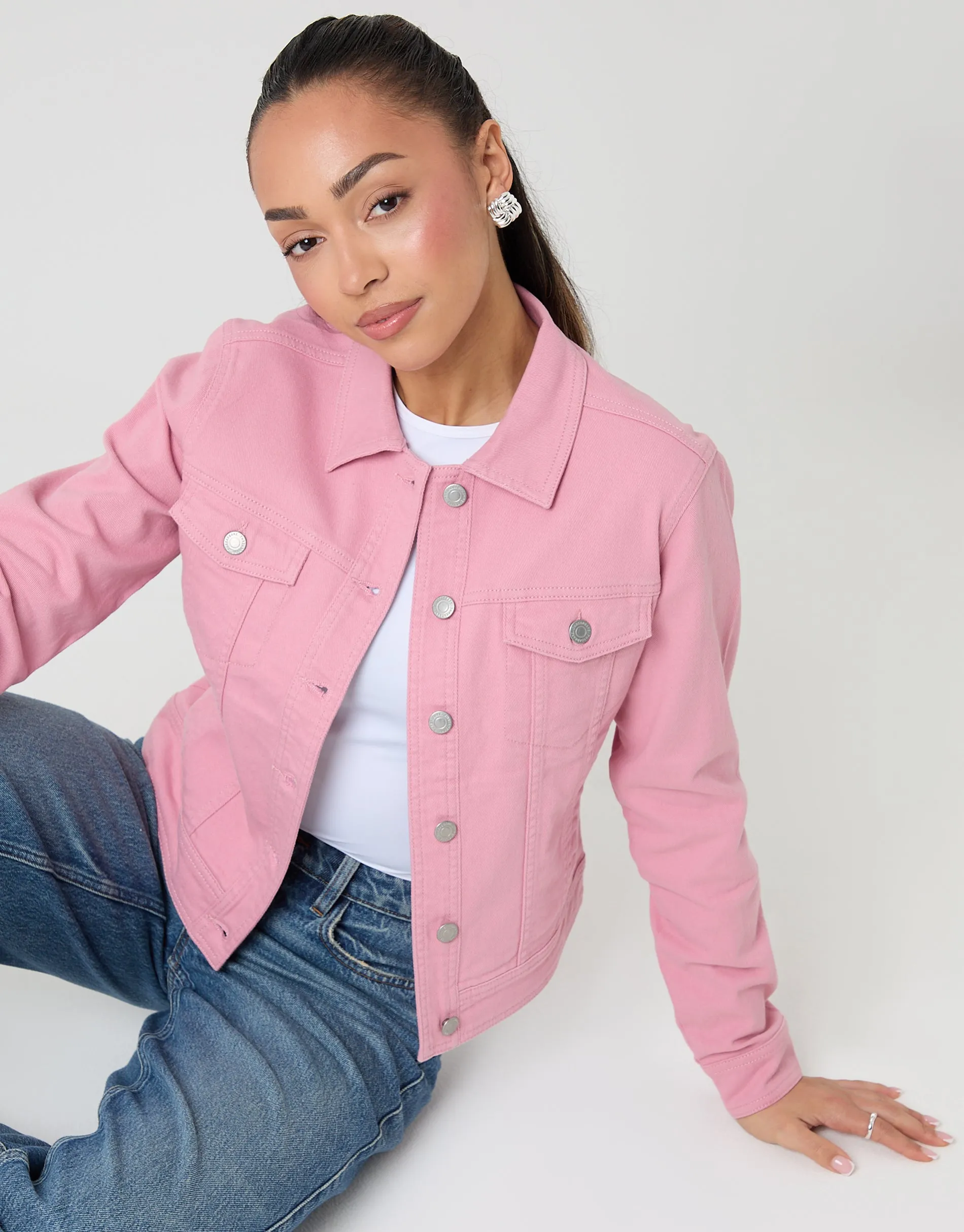 Pink Stretch Denim Jacket sold by Threadbare