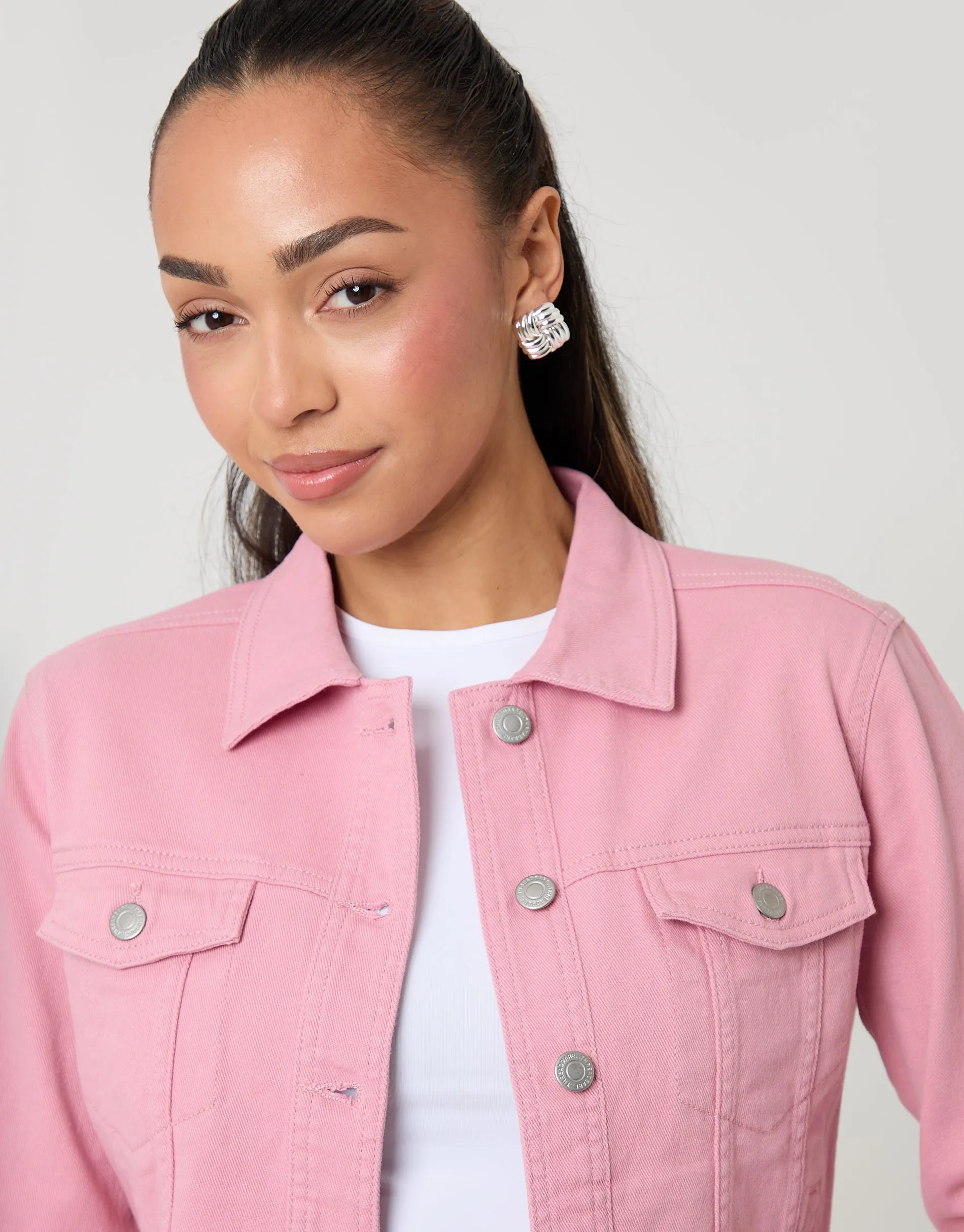 Pink Stretch Denim Jacket sold by Threadbare product image thumbnail 4