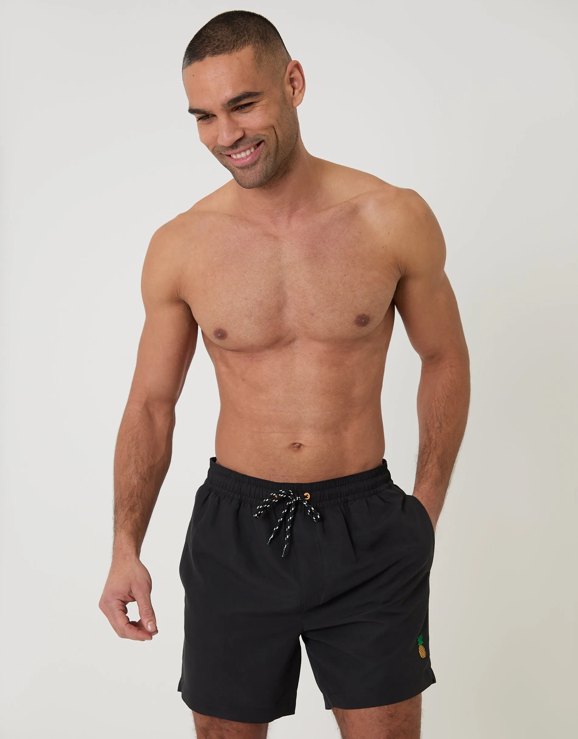 Black Pineapple Embroidered Quick Dry Swim Shorts sold by Threadbare product image thumbnail 3