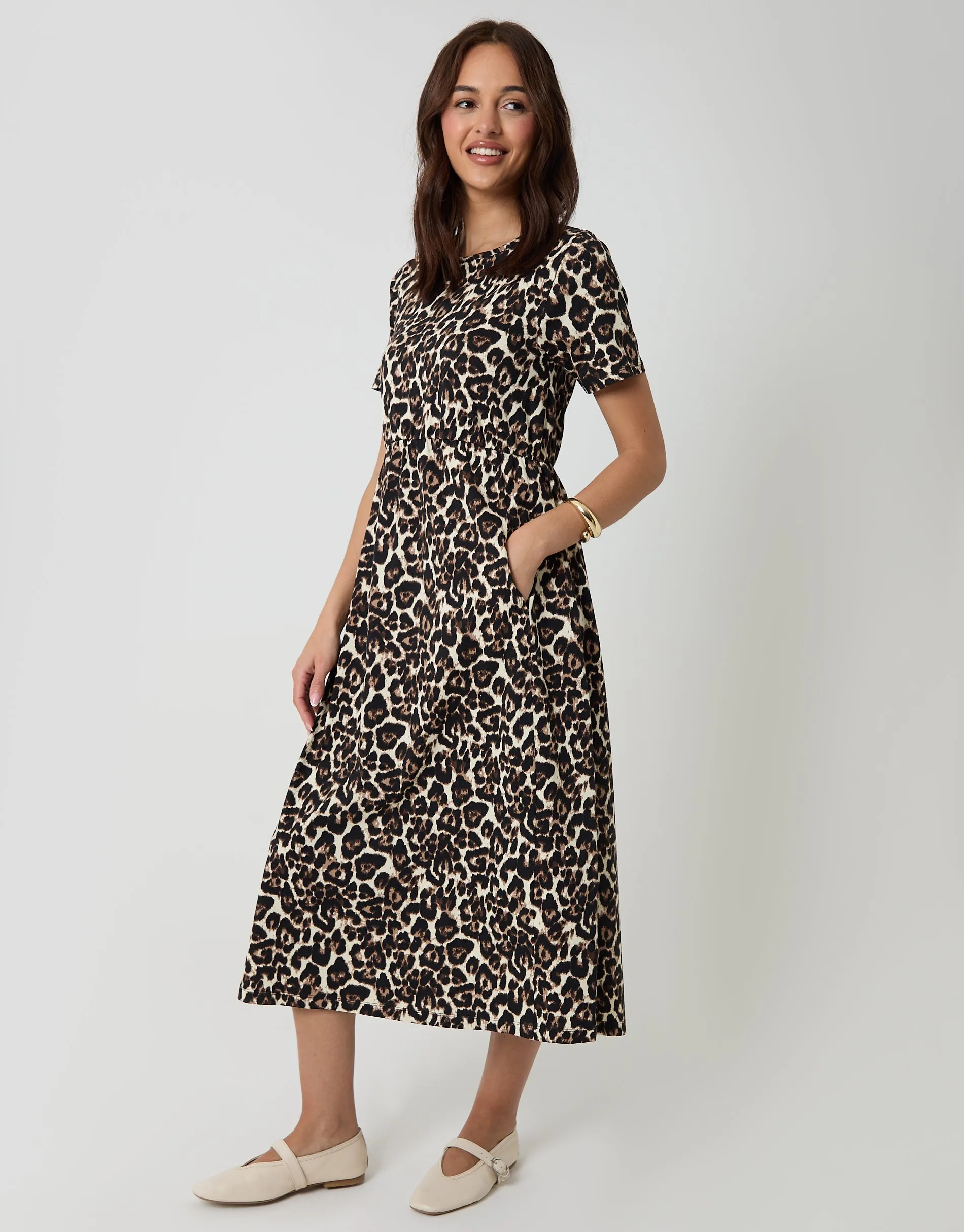 Leopard Jersey Midi Smock Dress with Pockets sold by Threadbare product image thumbnail 4