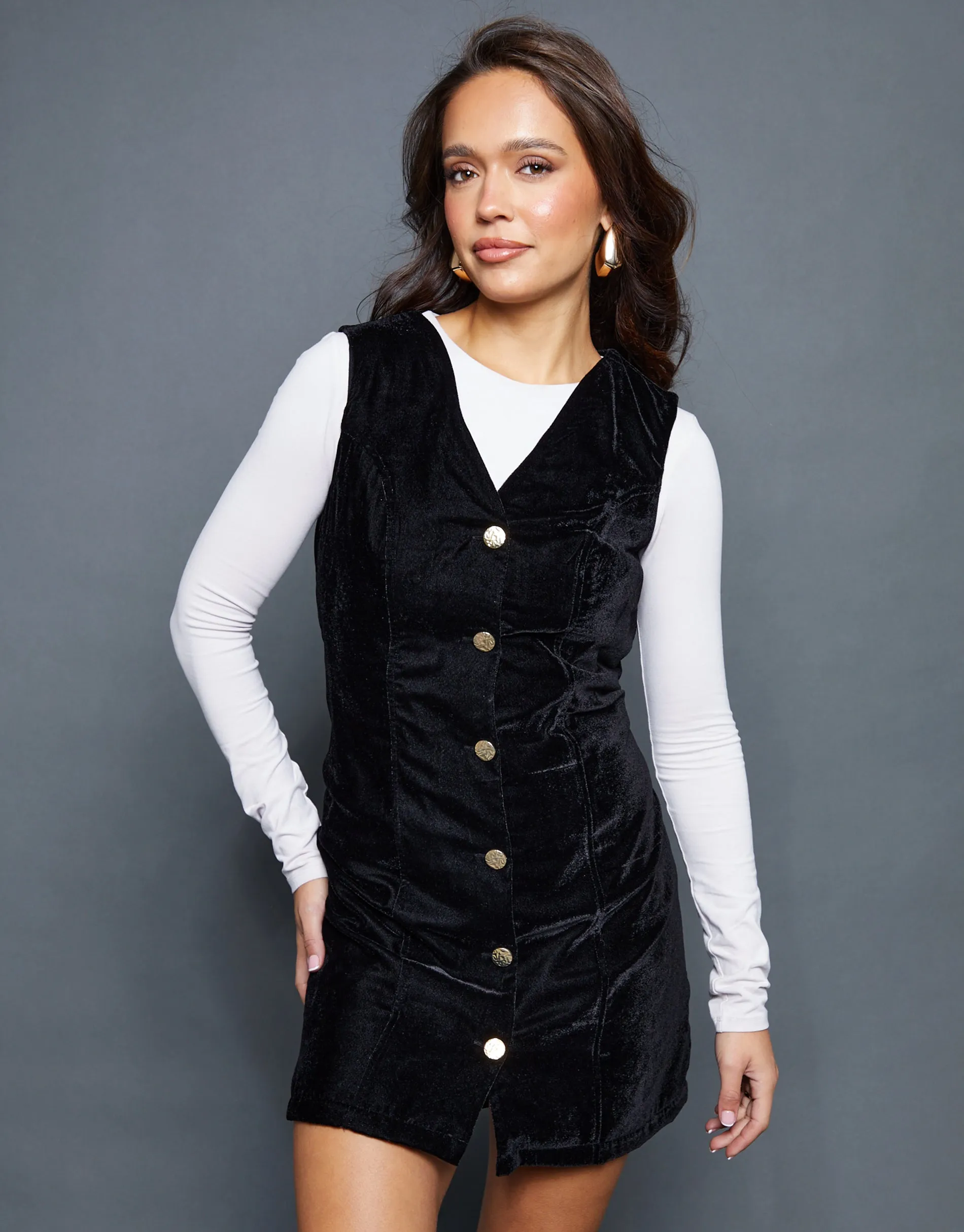 Black Velvet Waistcoat Mini Dress sold by Threadbare