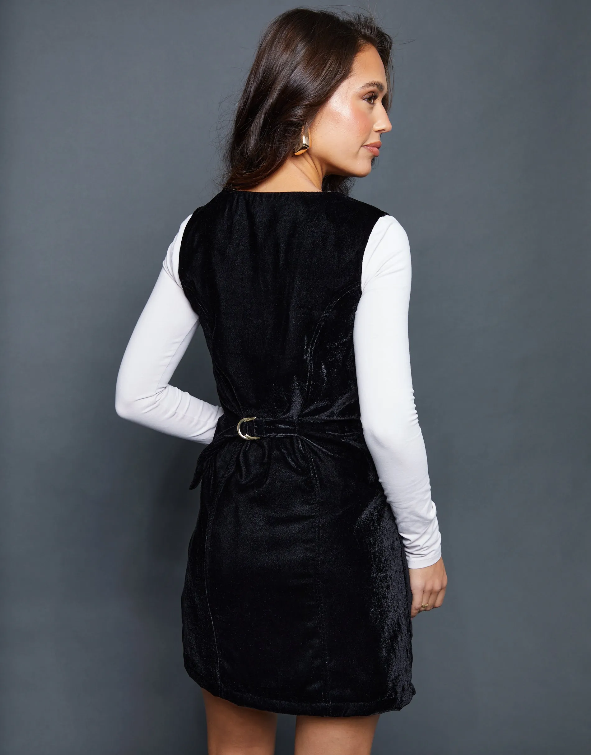 Black Velvet Waistcoat Mini Dress sold by Threadbare product image thumbnail 2