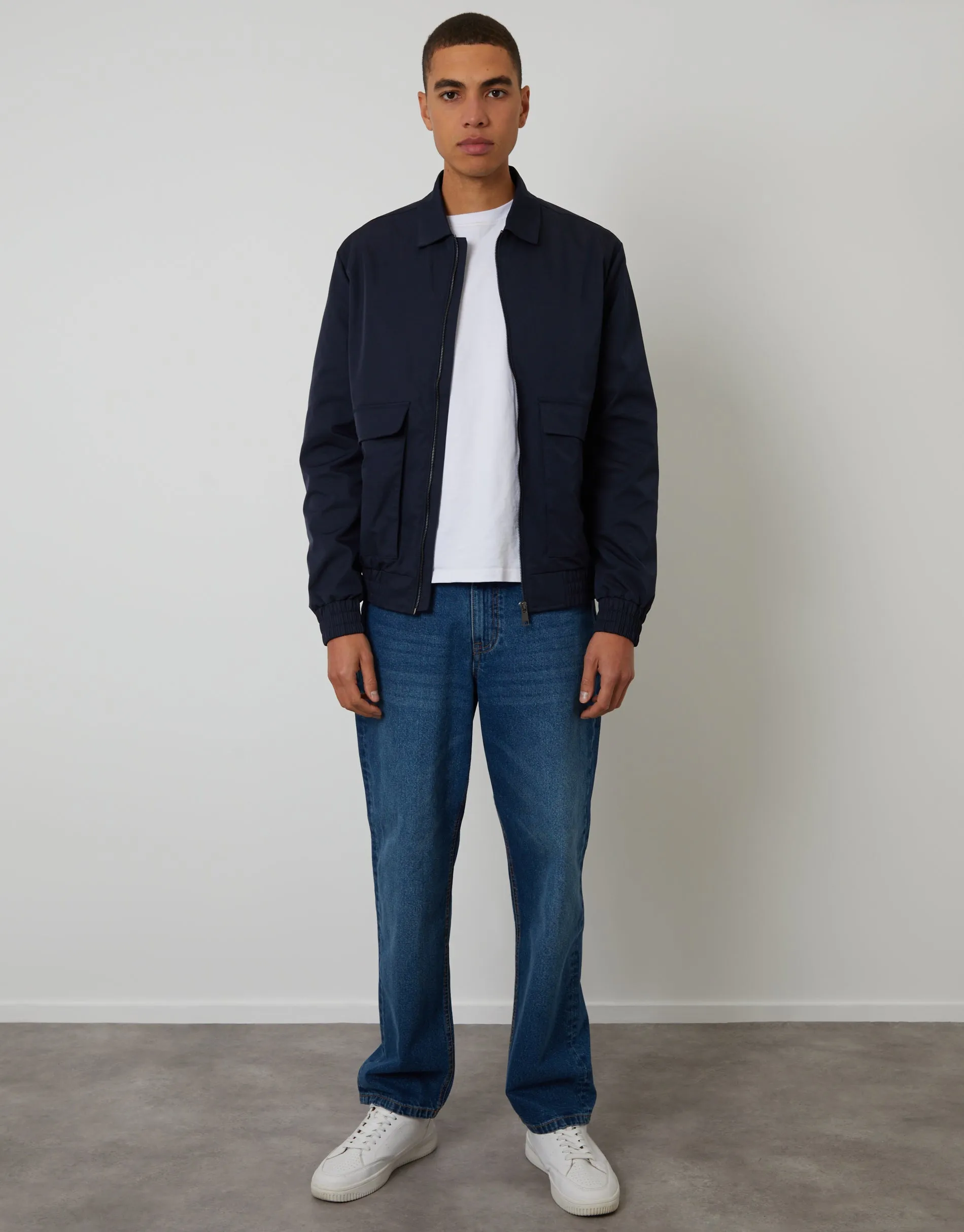 Navy Showerproof Patch Pocket Zip Up Collared Jacket sold by Threadbare product image thumbnail 3