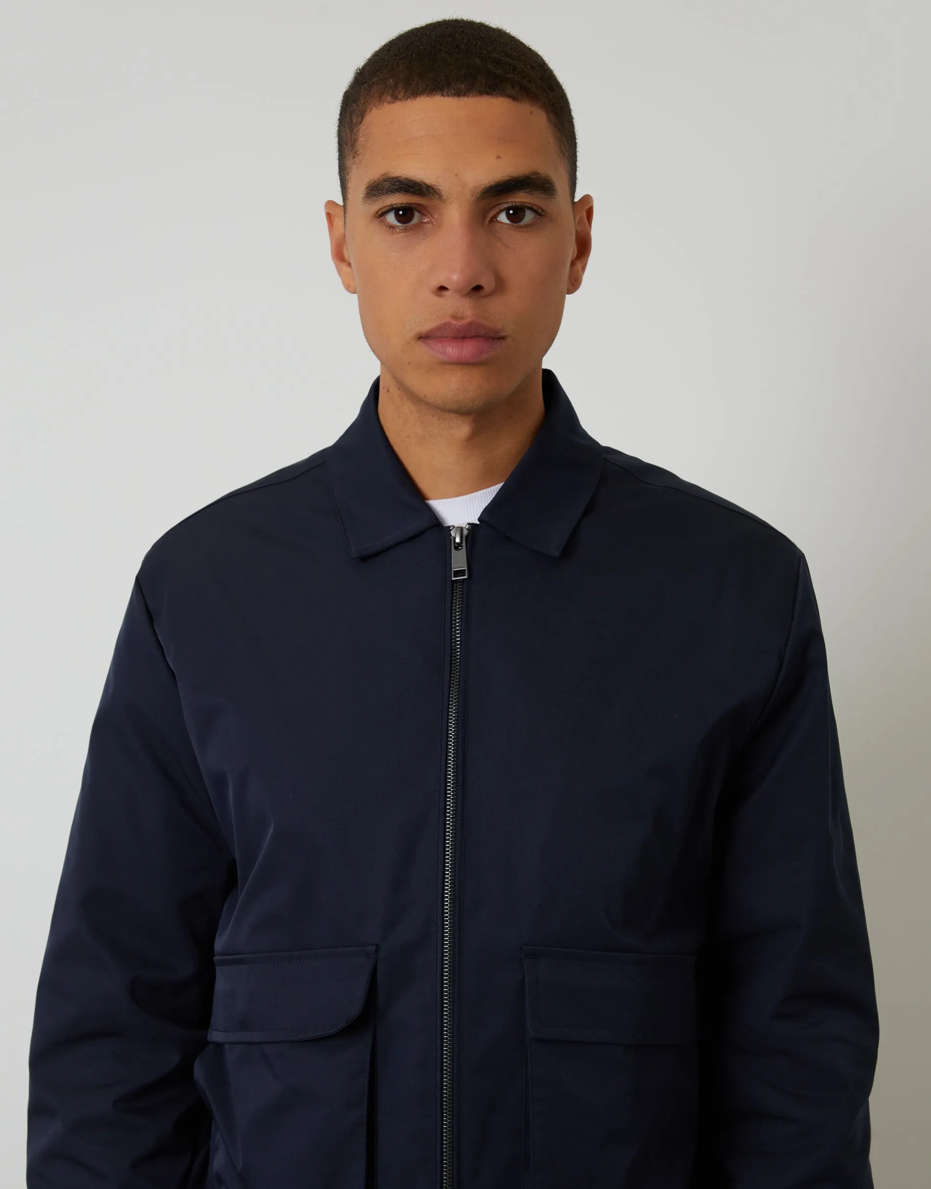 Navy Showerproof Patch Pocket Zip Up Collared Jacket sold by Threadbare product image thumbnail 4