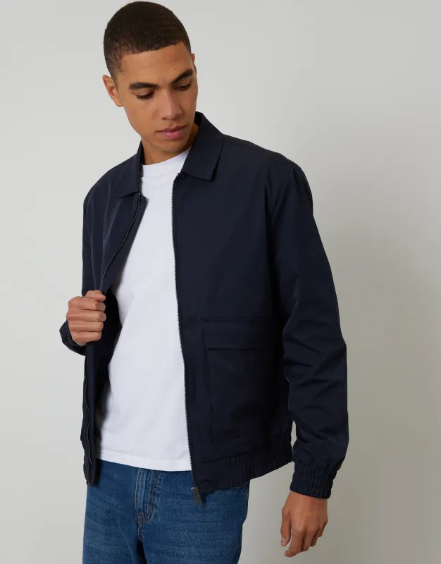 Navy Showerproof Patch Pocket Zip Up Collared Jacket made by Threadbare