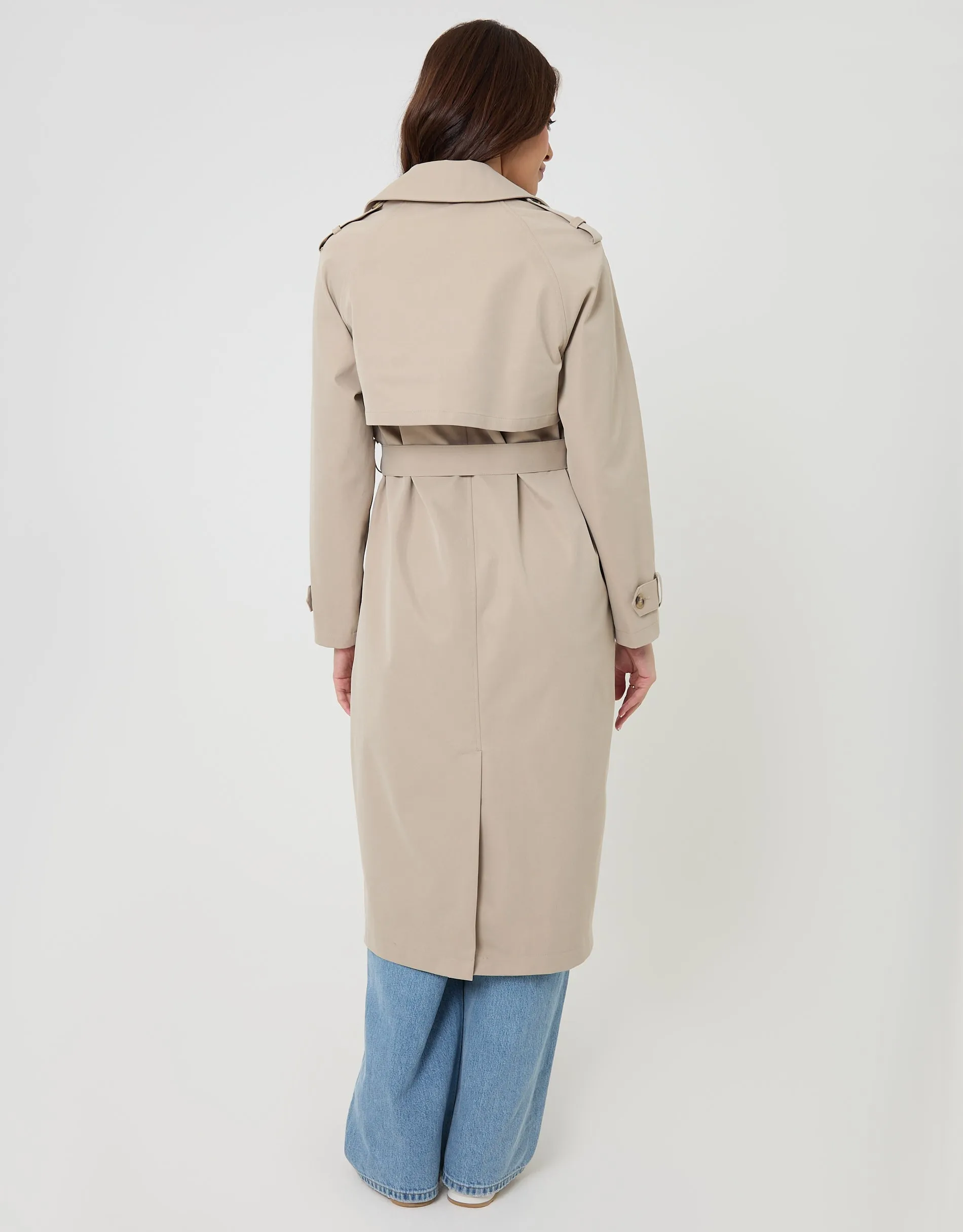 Double Breasted Longline Trench Coat in Stone sold by Threadbare product image thumbnail 3