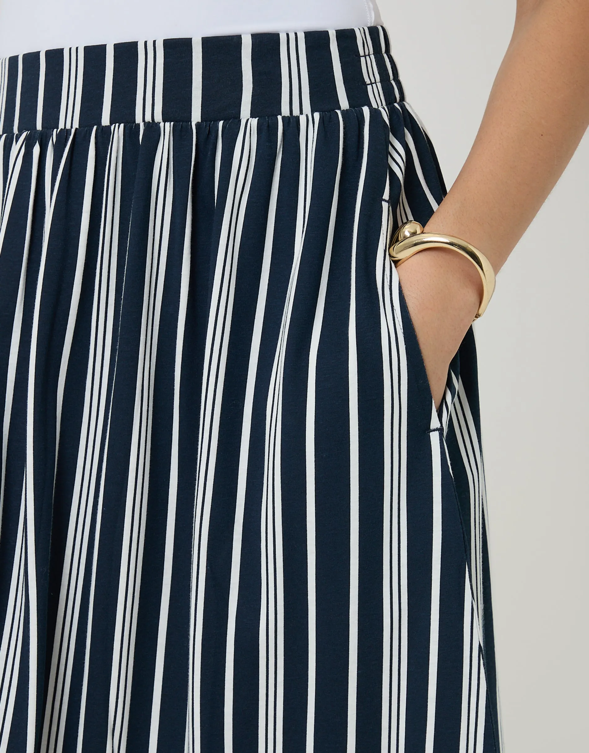 Navy Stripe Jersey A-Line Maxi Skirt sold by Threadbare product image thumbnail 4