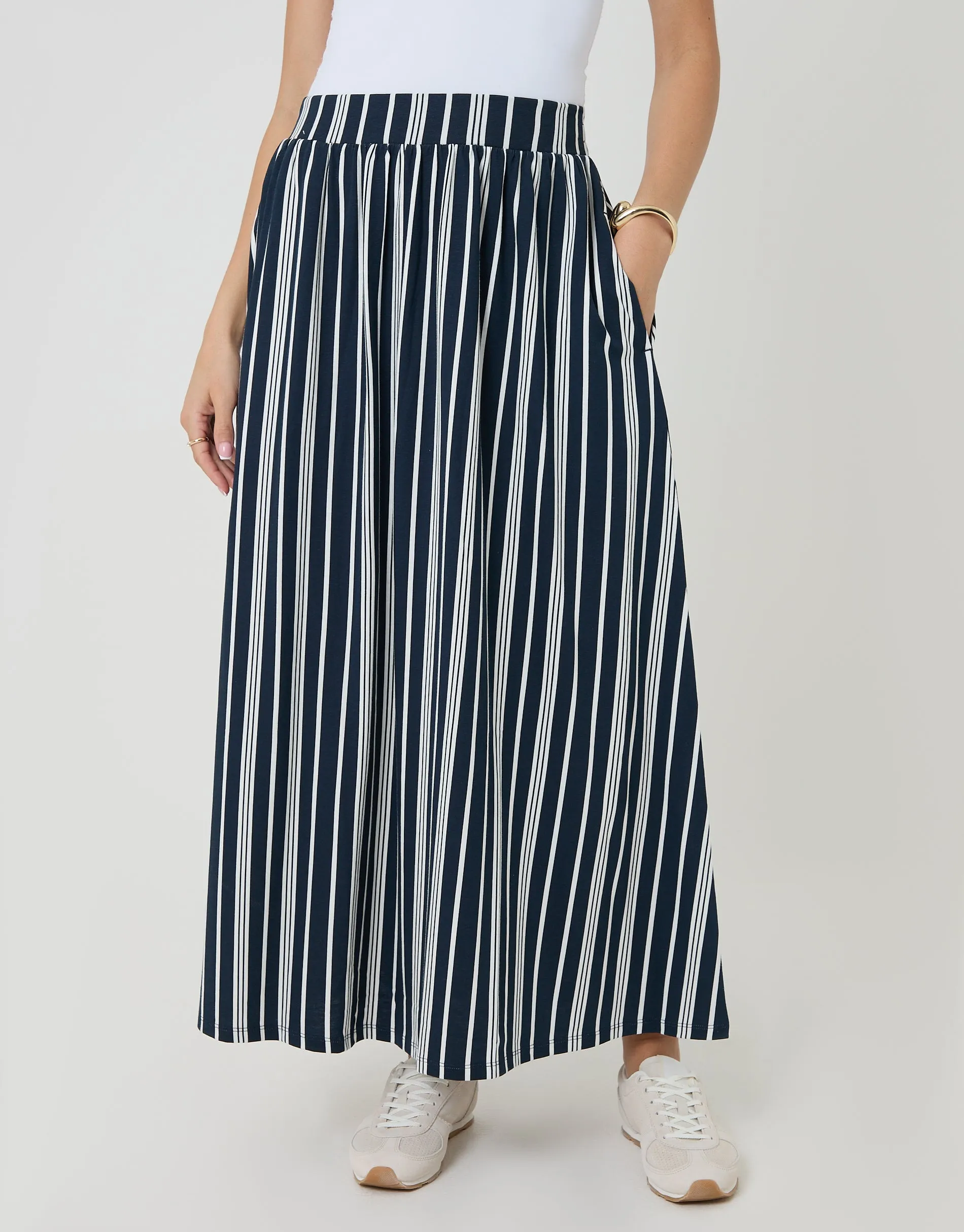 Navy Stripe Jersey A-Line Maxi Skirt sold by Threadbare product image thumbnail 2