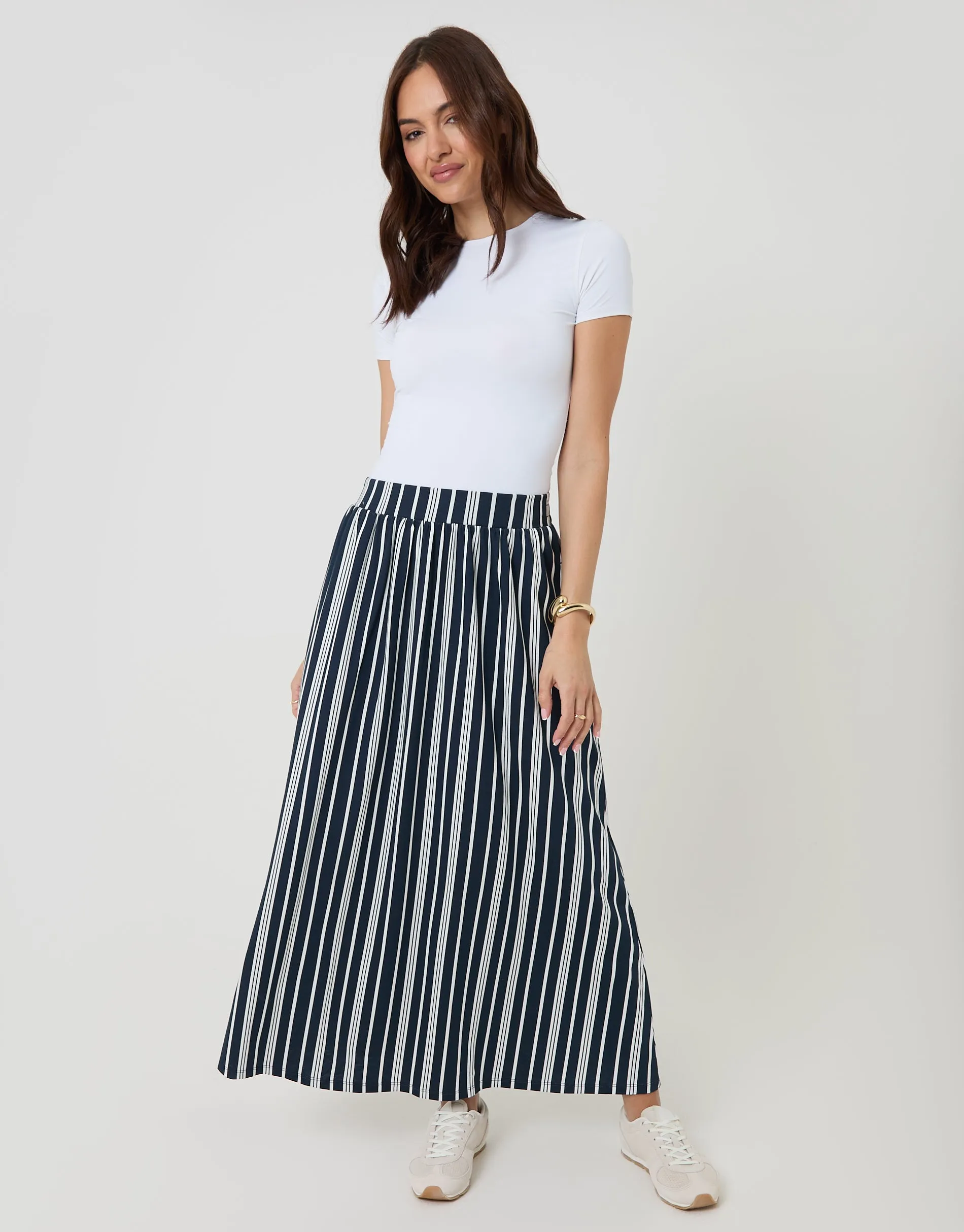 Navy Stripe Jersey A-Line Maxi Skirt sold by Threadbare product image thumbnail 5