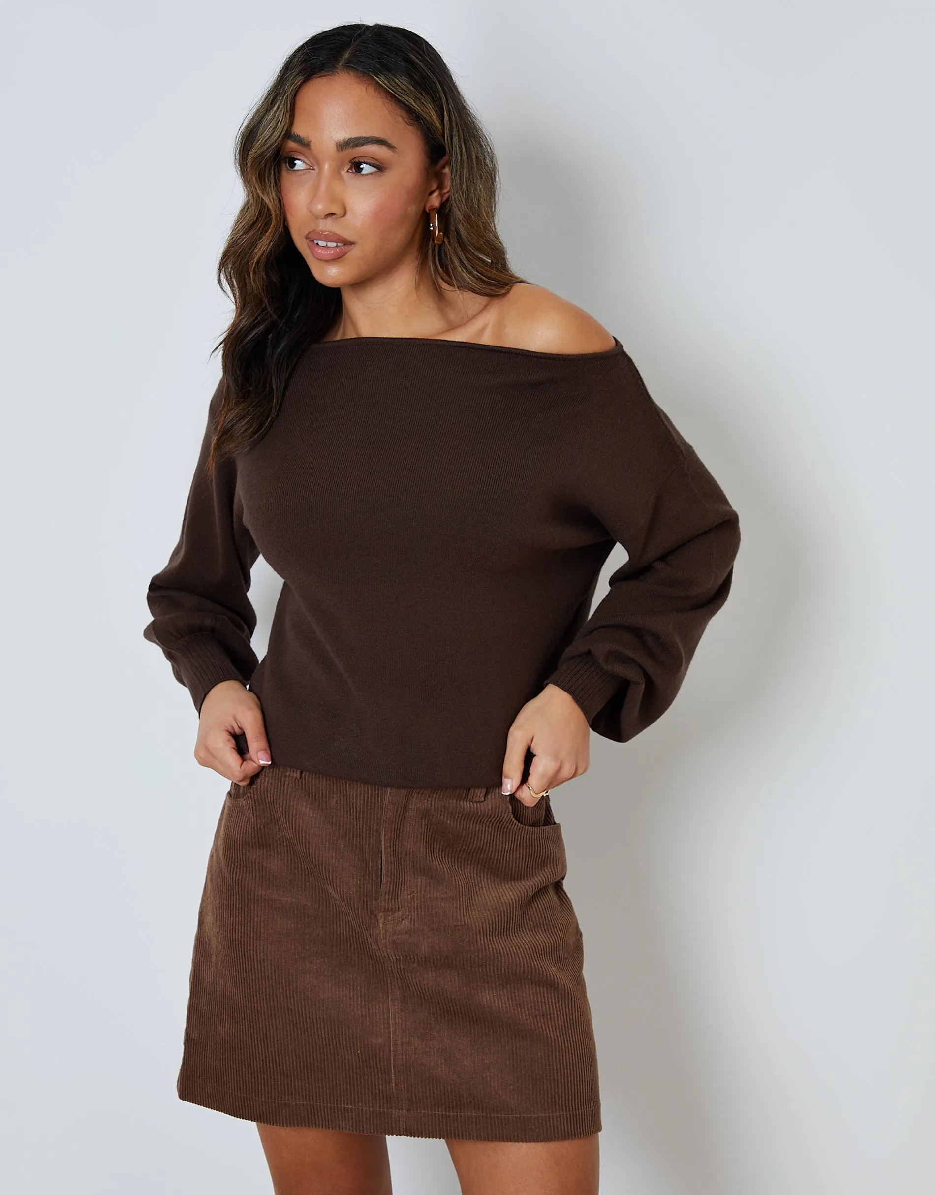 Mocha Brown Corduroy Mini Skirt sold by Threadbare