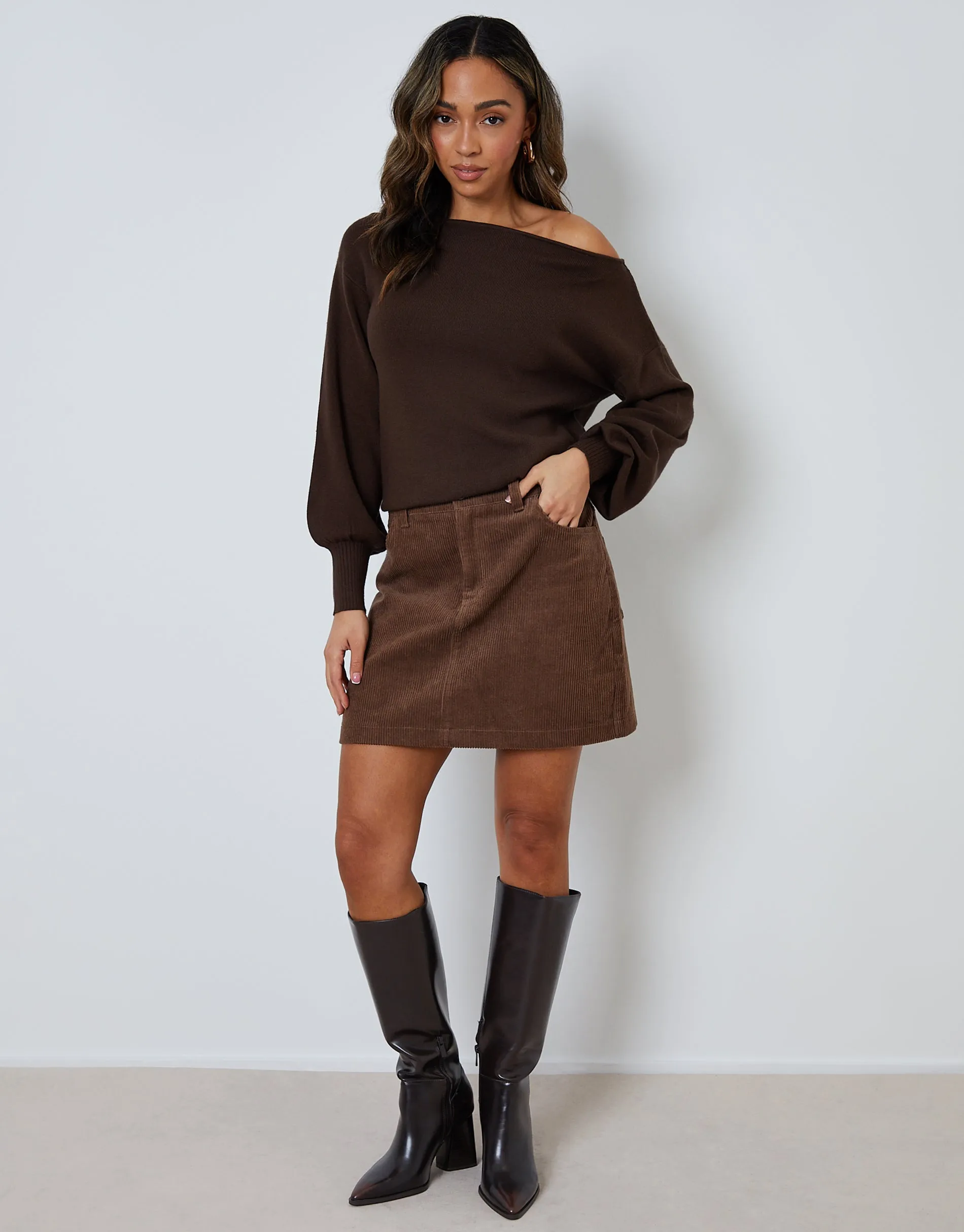 Mocha Brown Corduroy Mini Skirt sold by Threadbare product image thumbnail 5