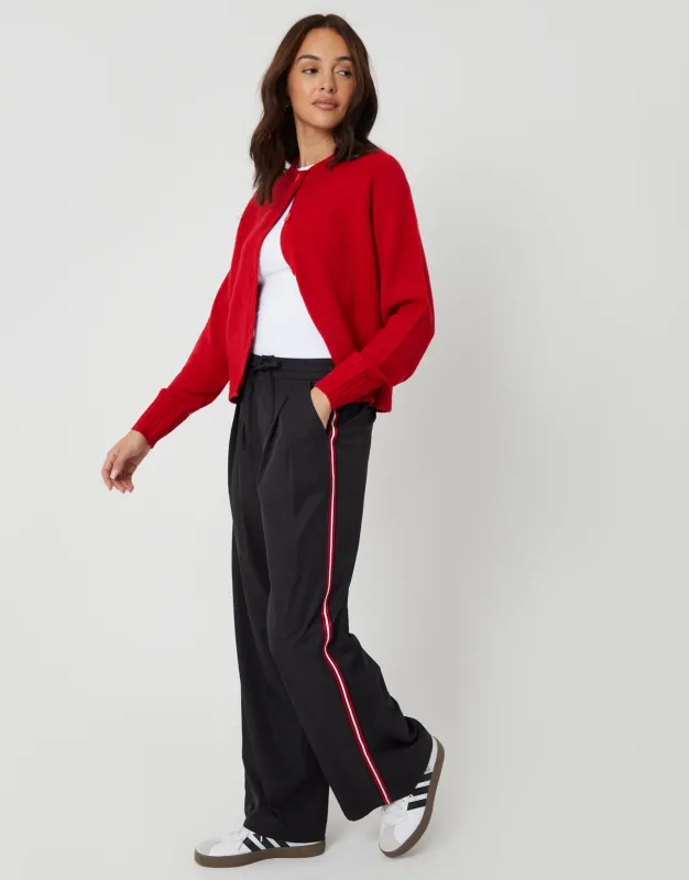 Black Pleated Side Stripe Wide Leg Trousers sold by Threadbare