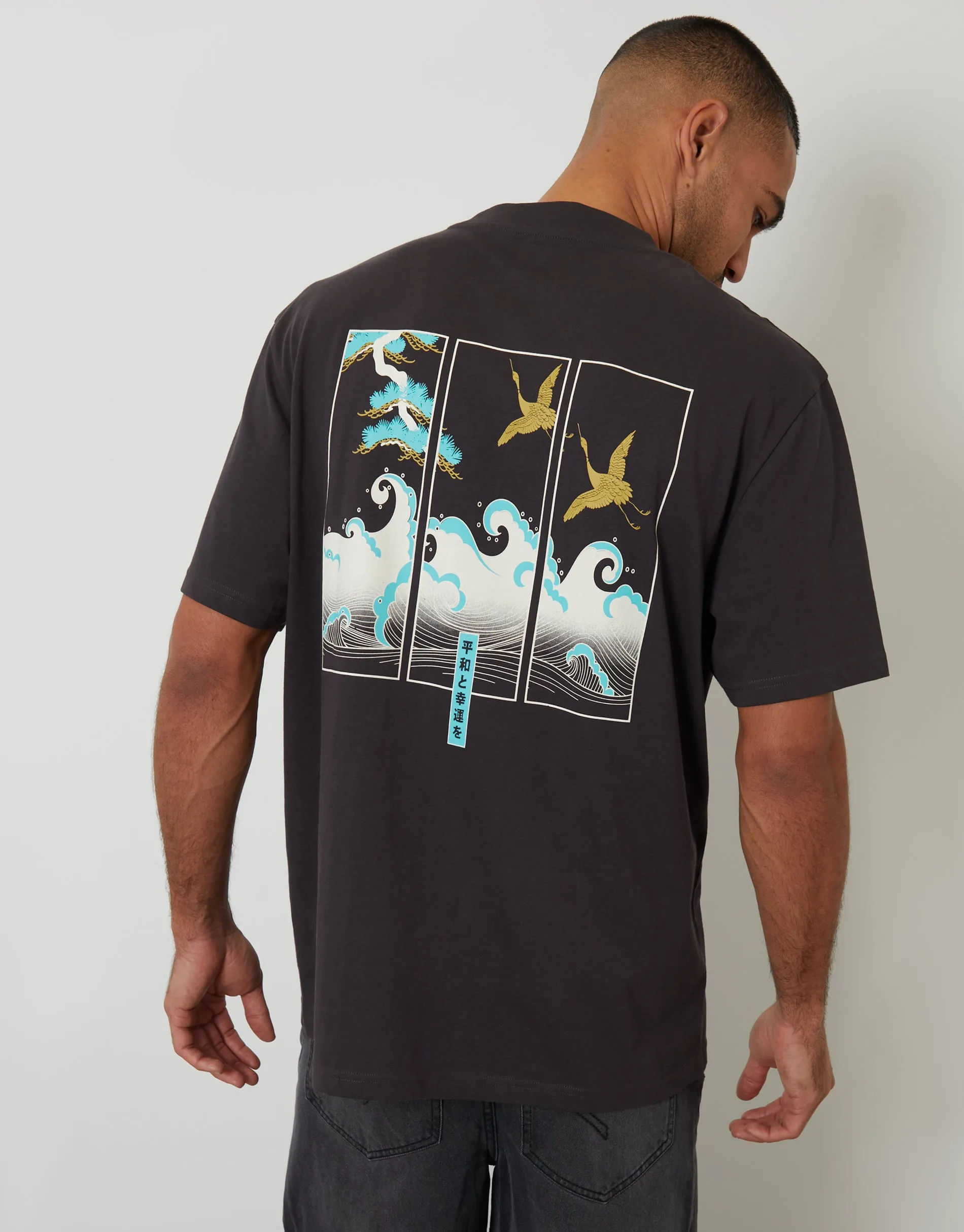 Charcoal Grey Relaxed Fit Good Fortune Cotton T-Shirt sold by Threadbare