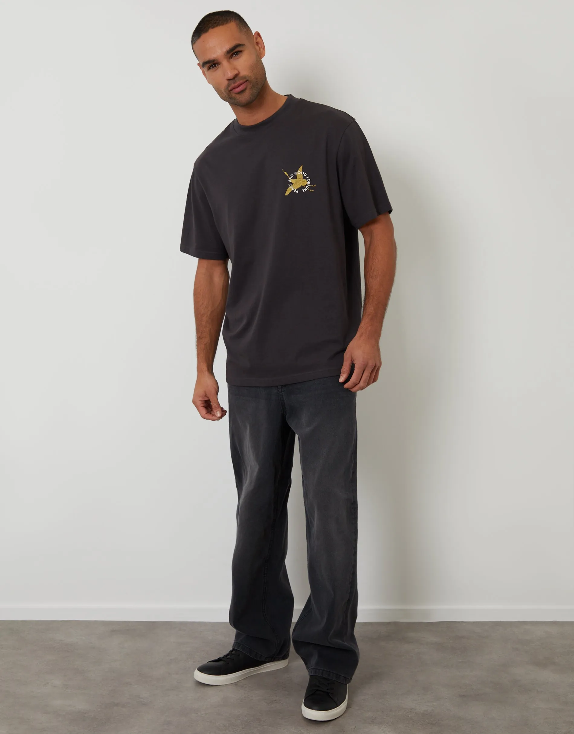 Charcoal Grey Relaxed Fit Good Fortune Cotton T-Shirt sold by Threadbare product image thumbnail 3