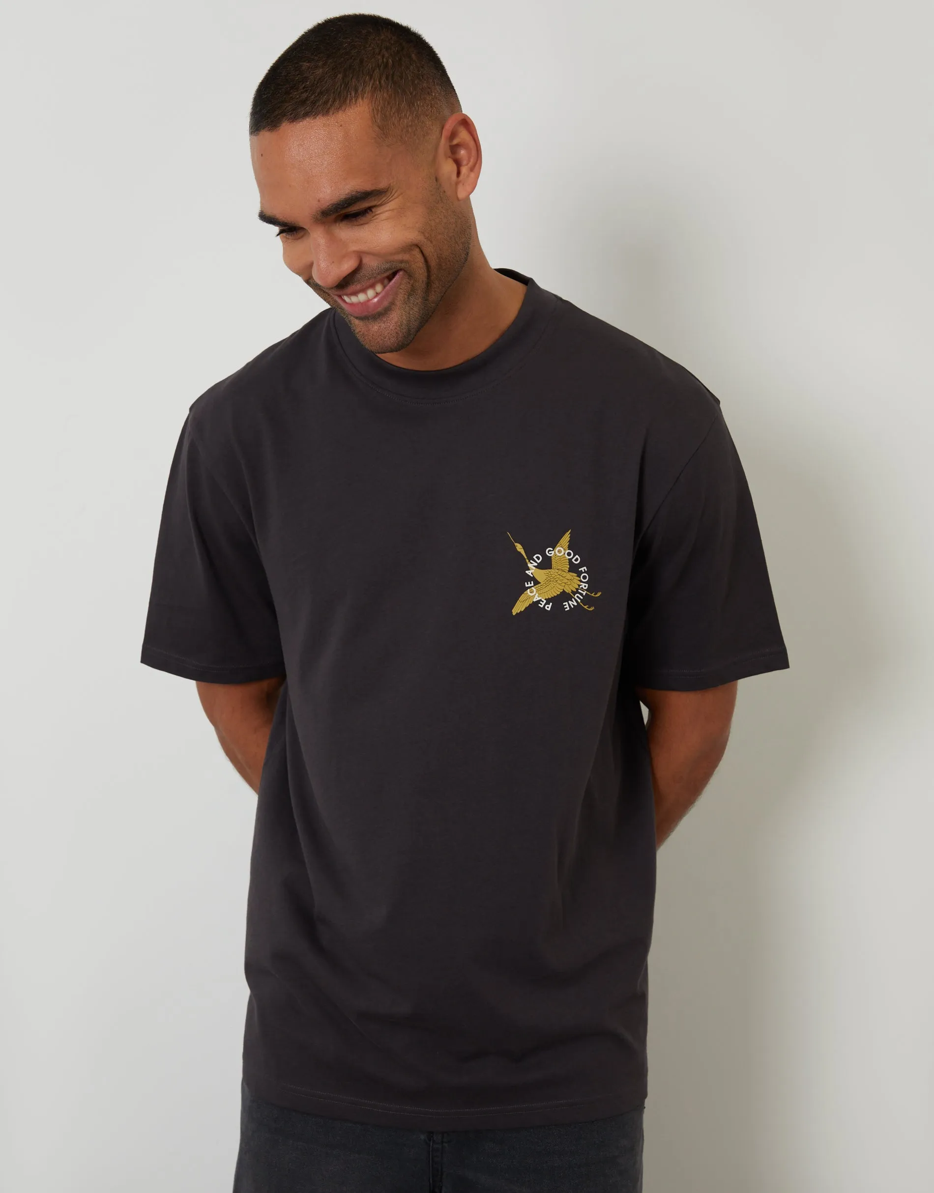 Charcoal Grey Relaxed Fit Good Fortune Cotton T-Shirt sold by Threadbare product image thumbnail 2