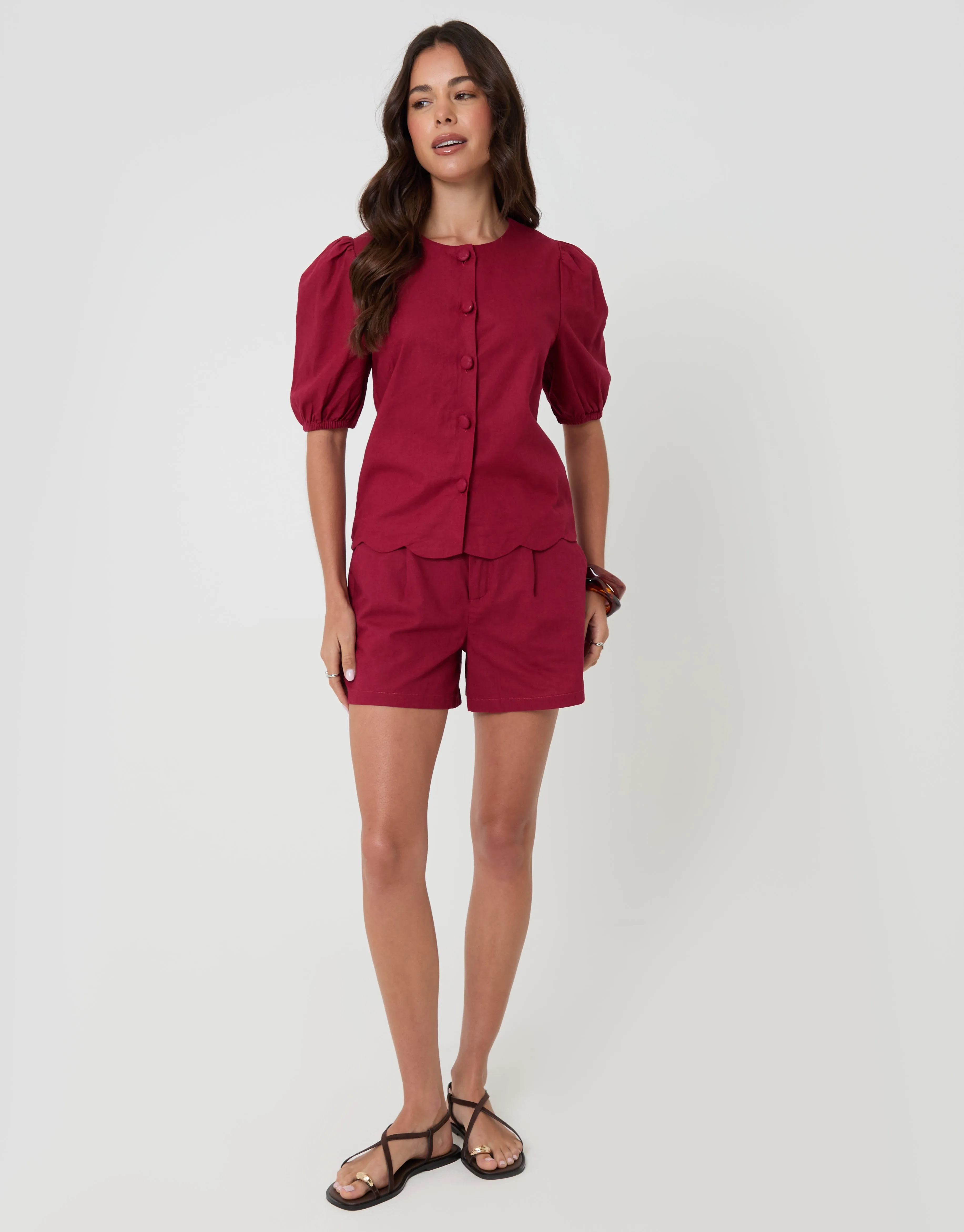 Linen Blend Puff Sleeve Top in Red sold by Threadbare product image thumbnail 3