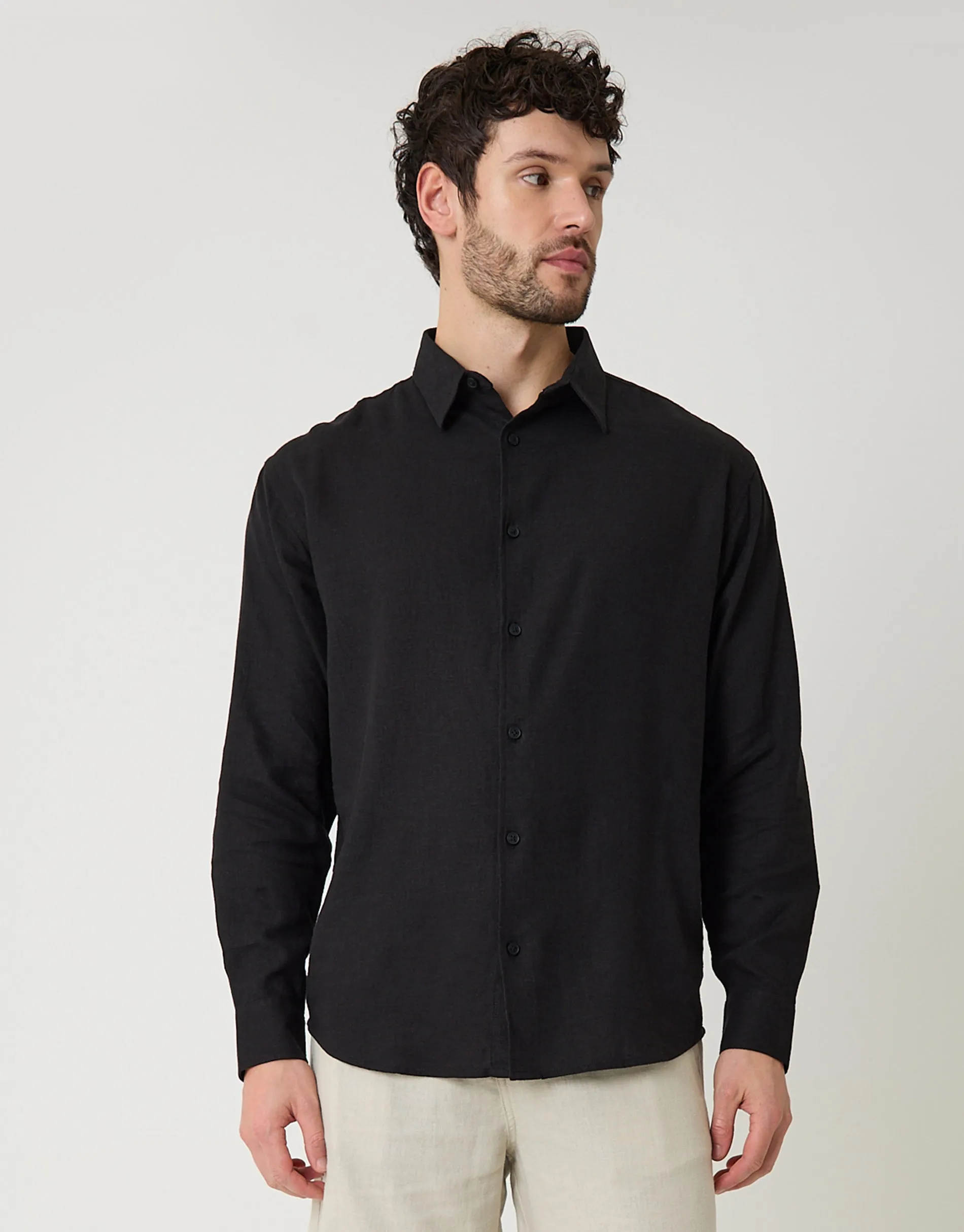 Black Relaxed Fit Linen Blend Shirt sold by Threadbare product image thumbnail 3