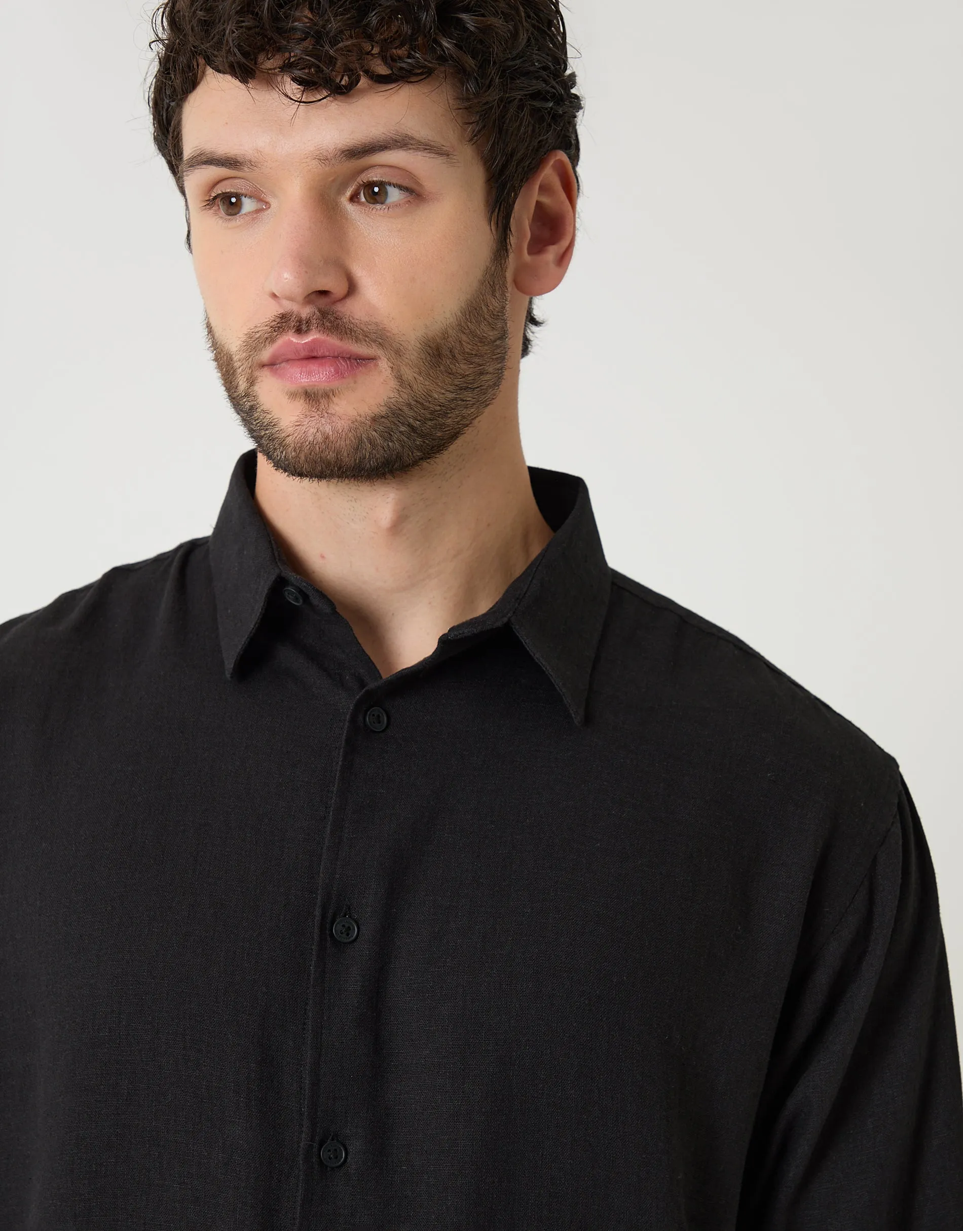 Black Relaxed Fit Linen Blend Shirt sold by Threadbare product image thumbnail 4