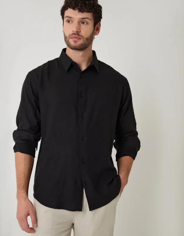 Black Relaxed Fit Linen Blend Shirt sold by Threadbare