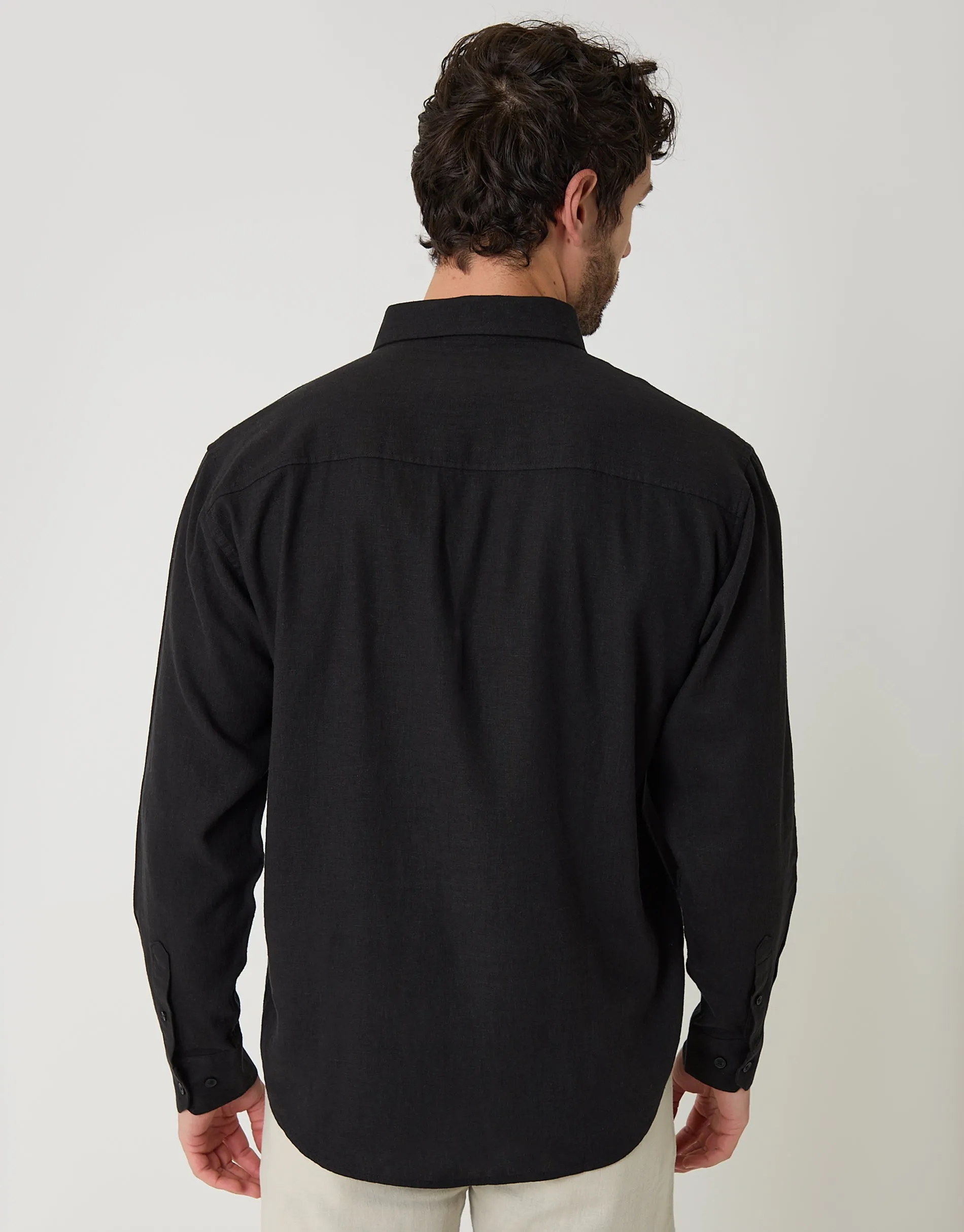 Black Relaxed Fit Linen Blend Shirt sold by Threadbare product image thumbnail 2