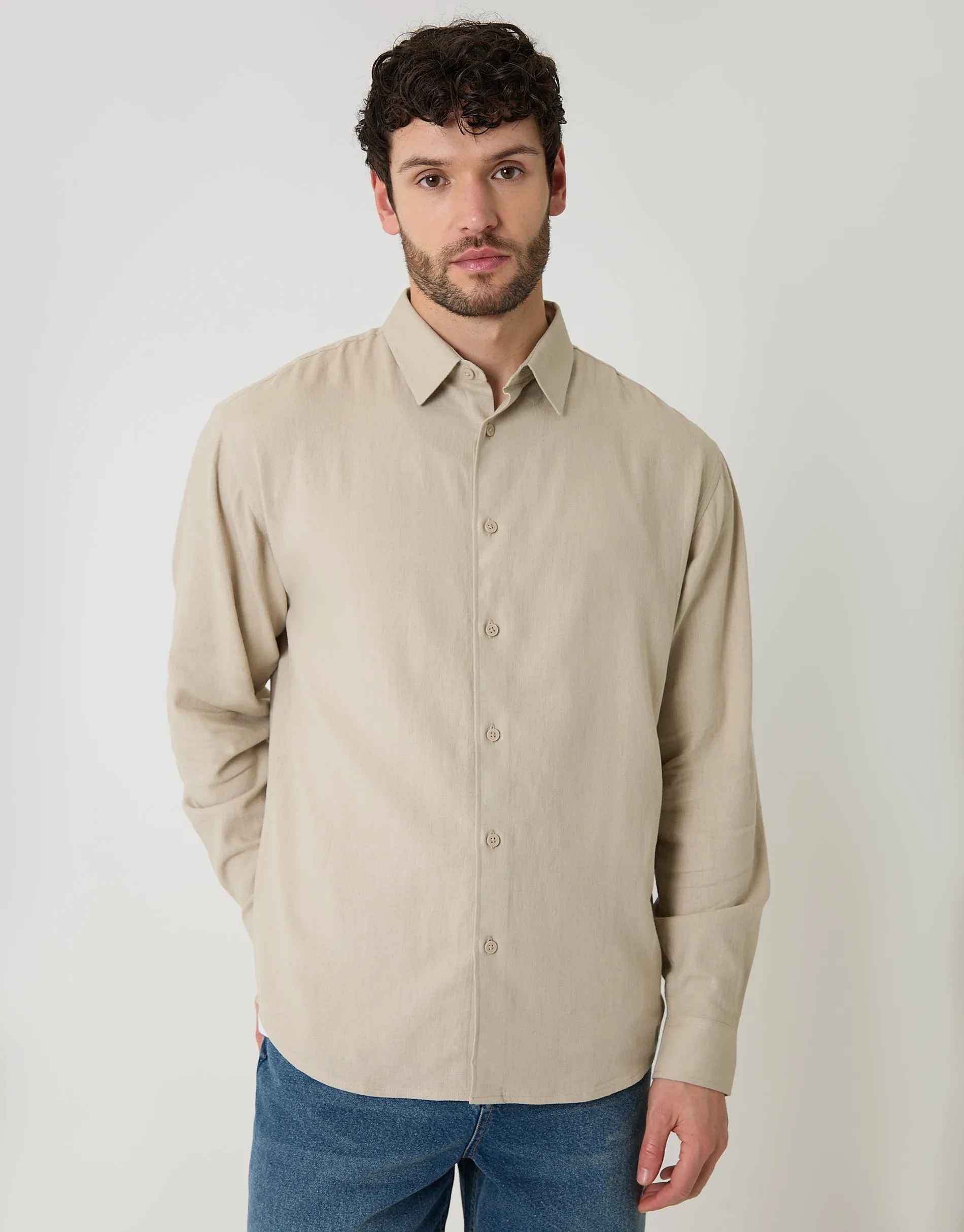 Stone Relaxed Fit Linen Blend Shirt sold by Threadbare