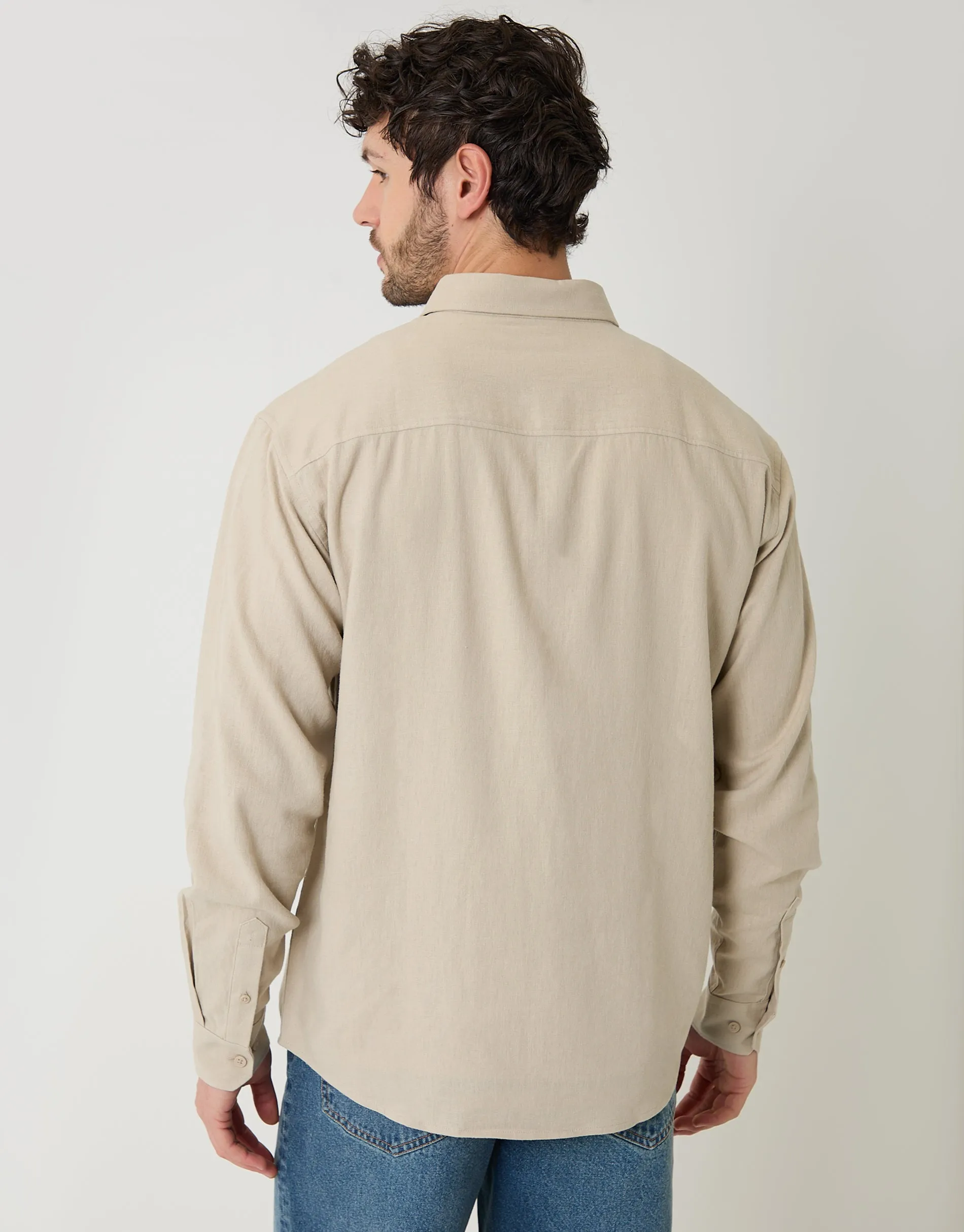 Stone Relaxed Fit Linen Blend Shirt sold by Threadbare product image thumbnail 2