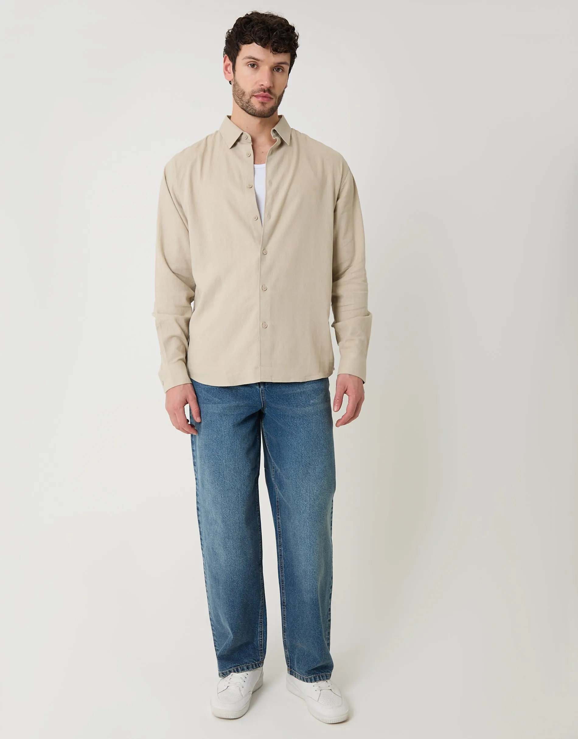Stone Relaxed Fit Linen Blend Shirt sold by Threadbare product image thumbnail 3