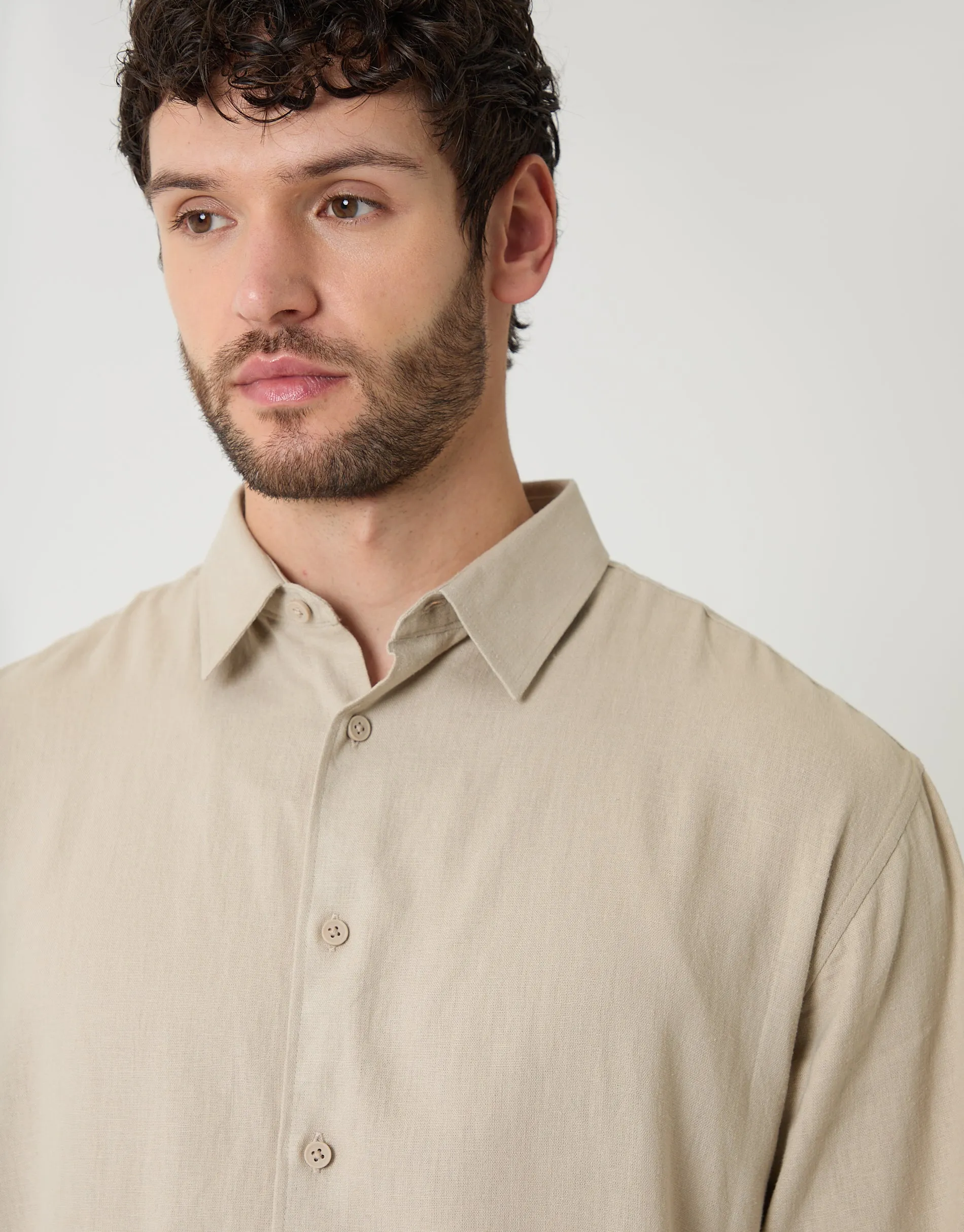 Stone Relaxed Fit Linen Blend Shirt sold by Threadbare product image thumbnail 4