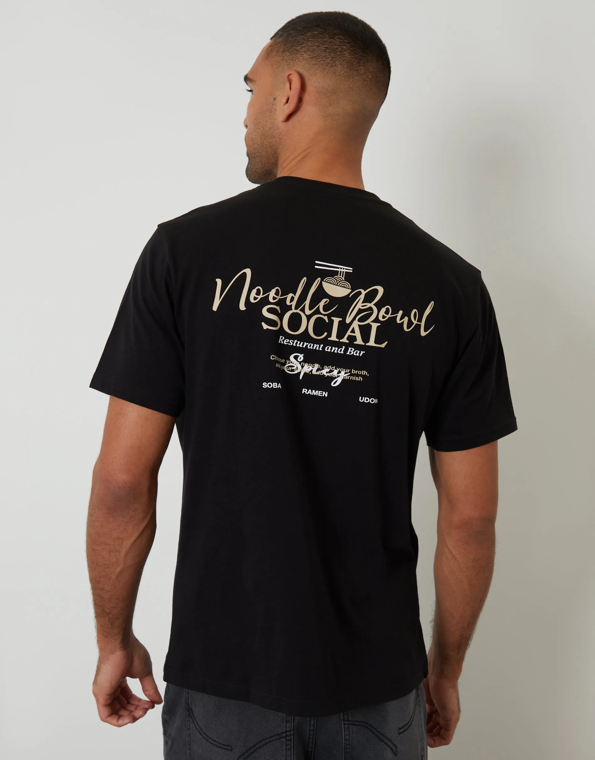 Black Noodle Bowl Cotton Crew Neck T-Shirt sold by Threadbare