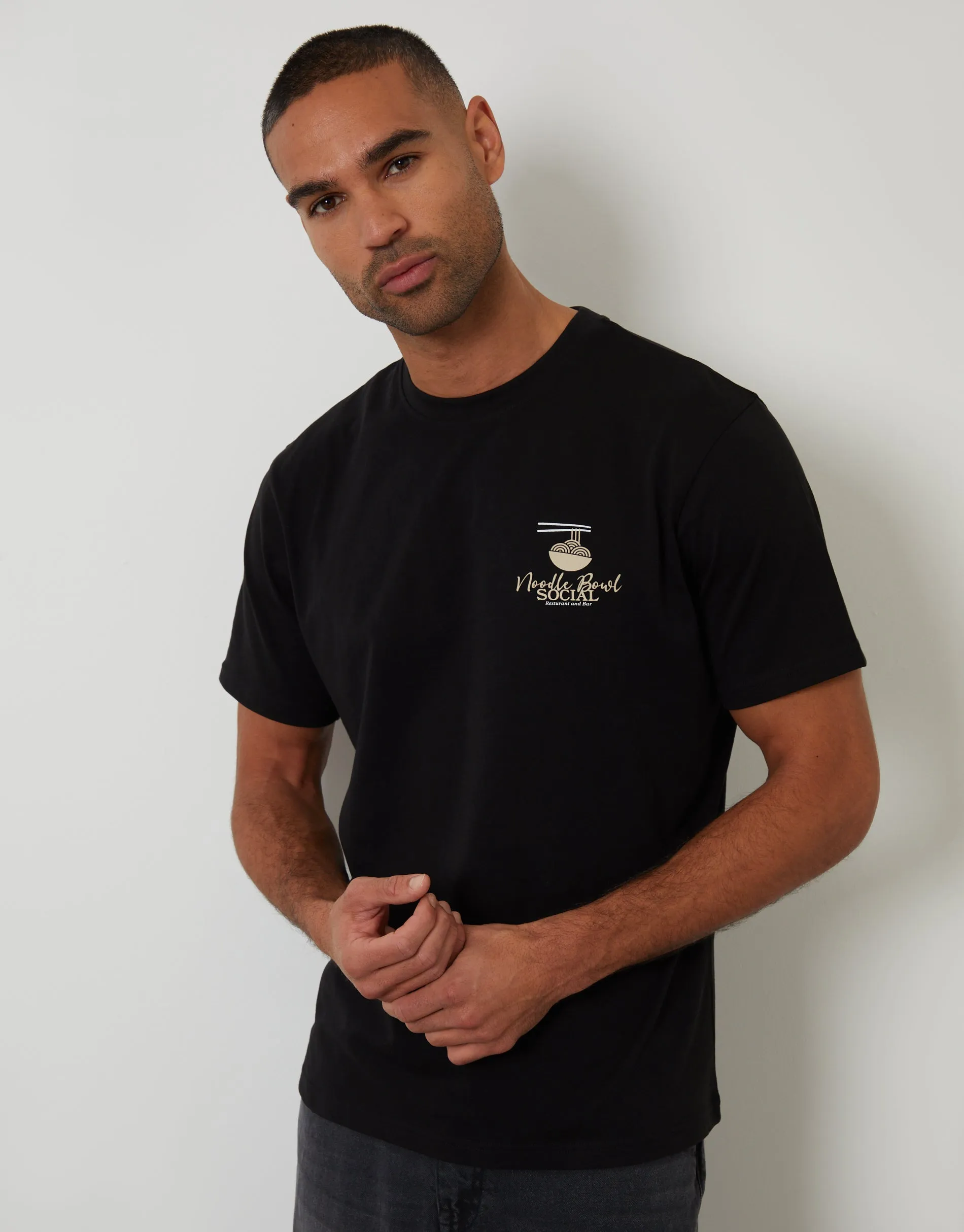 Black Noodle Bowl Cotton Crew Neck T-Shirt sold by Threadbare product image thumbnail 2