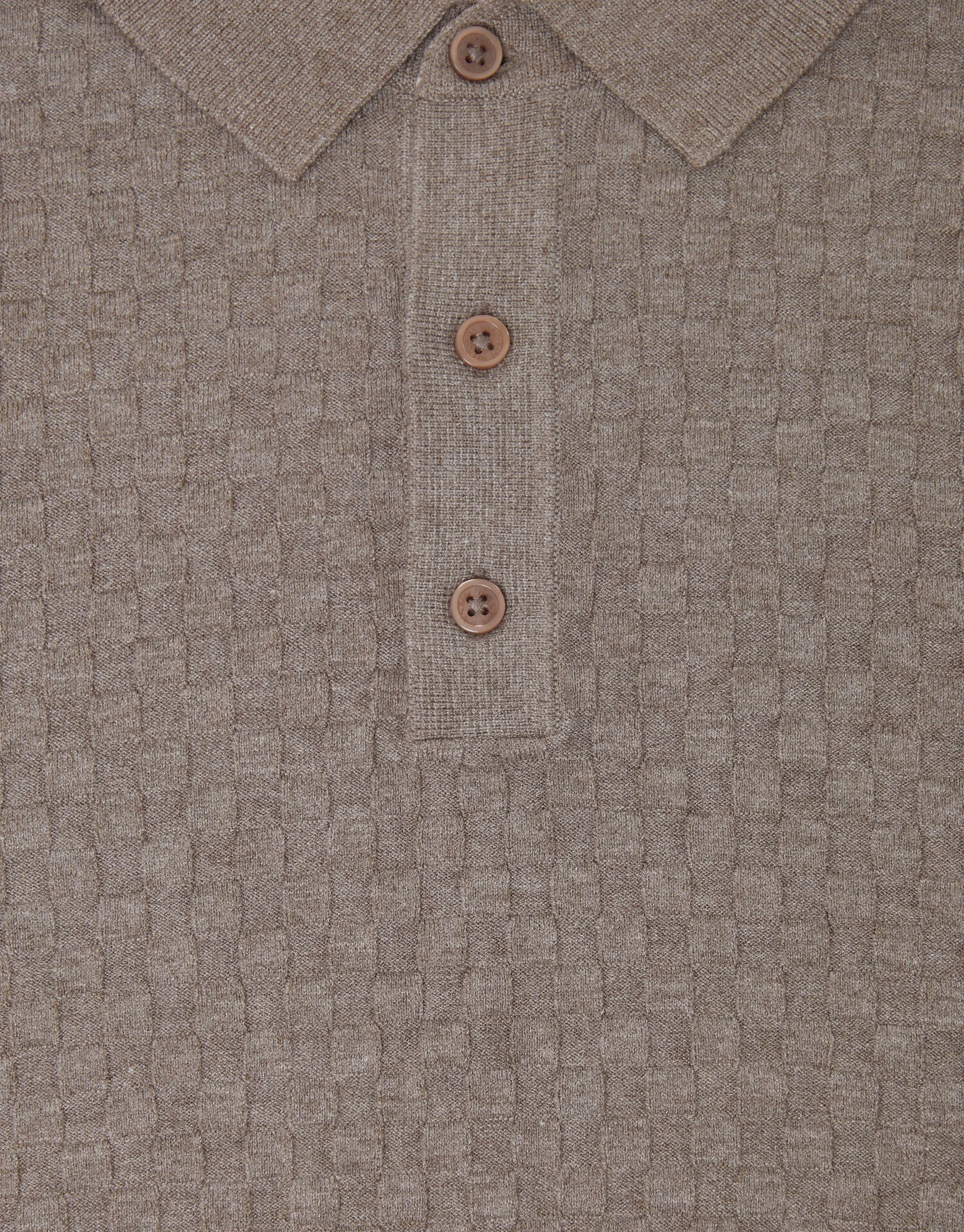 Taupe Basket Stitch Knitted Polo sold by Threadbare product image thumbnail 5