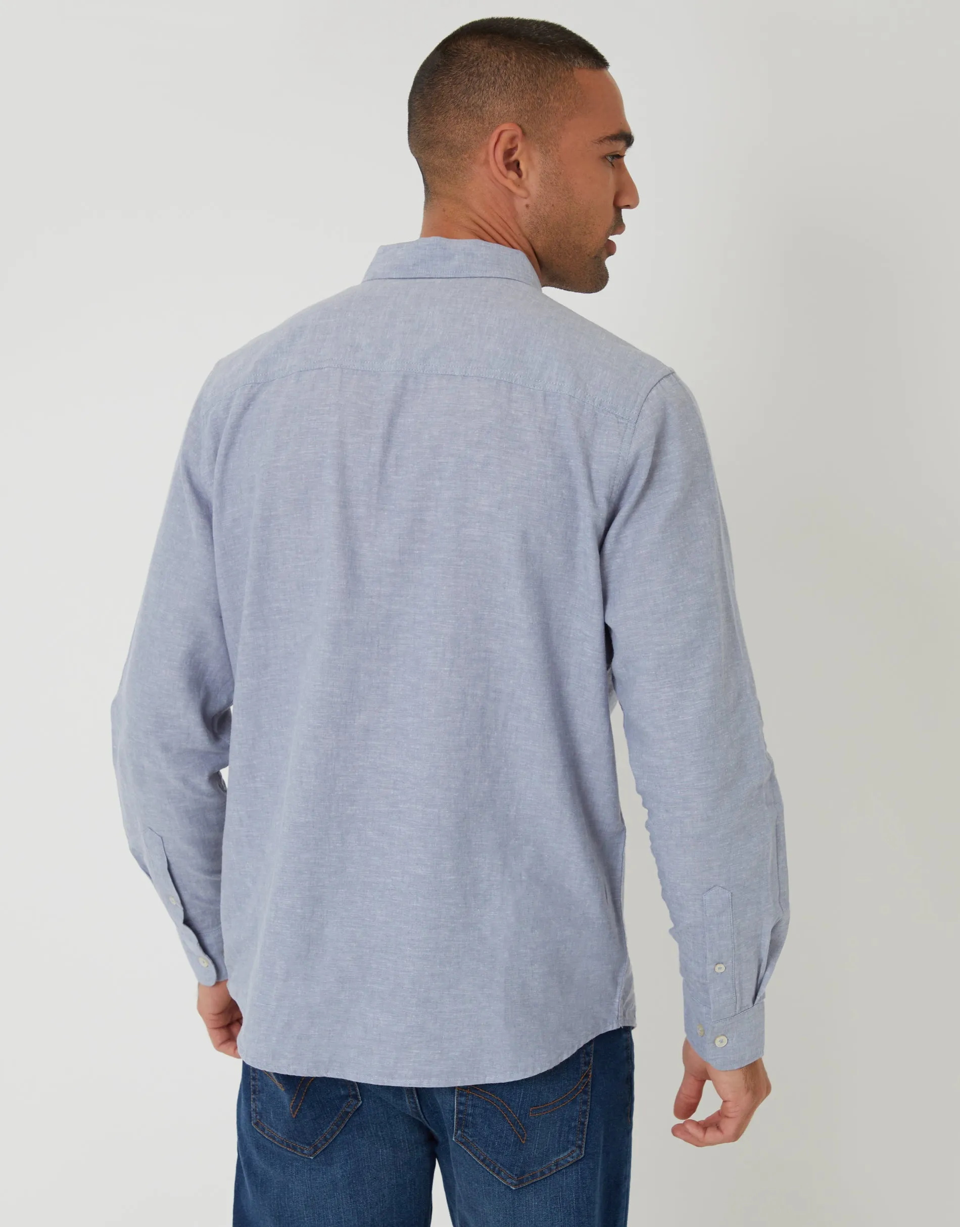 Denim Blue Long Sleeve Linen Blend Shirt sold by Threadbare product image thumbnail 2