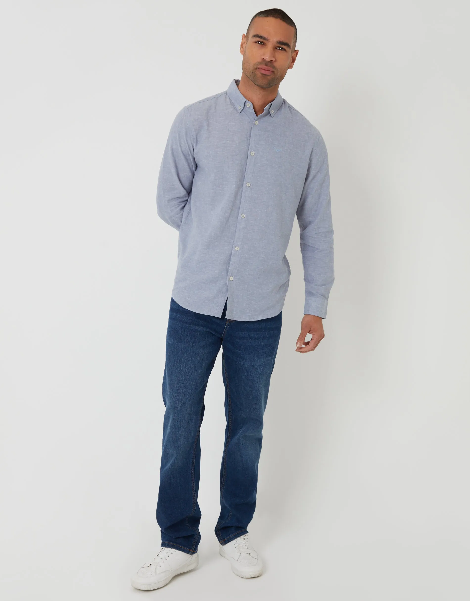 Denim Blue Long Sleeve Linen Blend Shirt sold by Threadbare product image thumbnail 3
