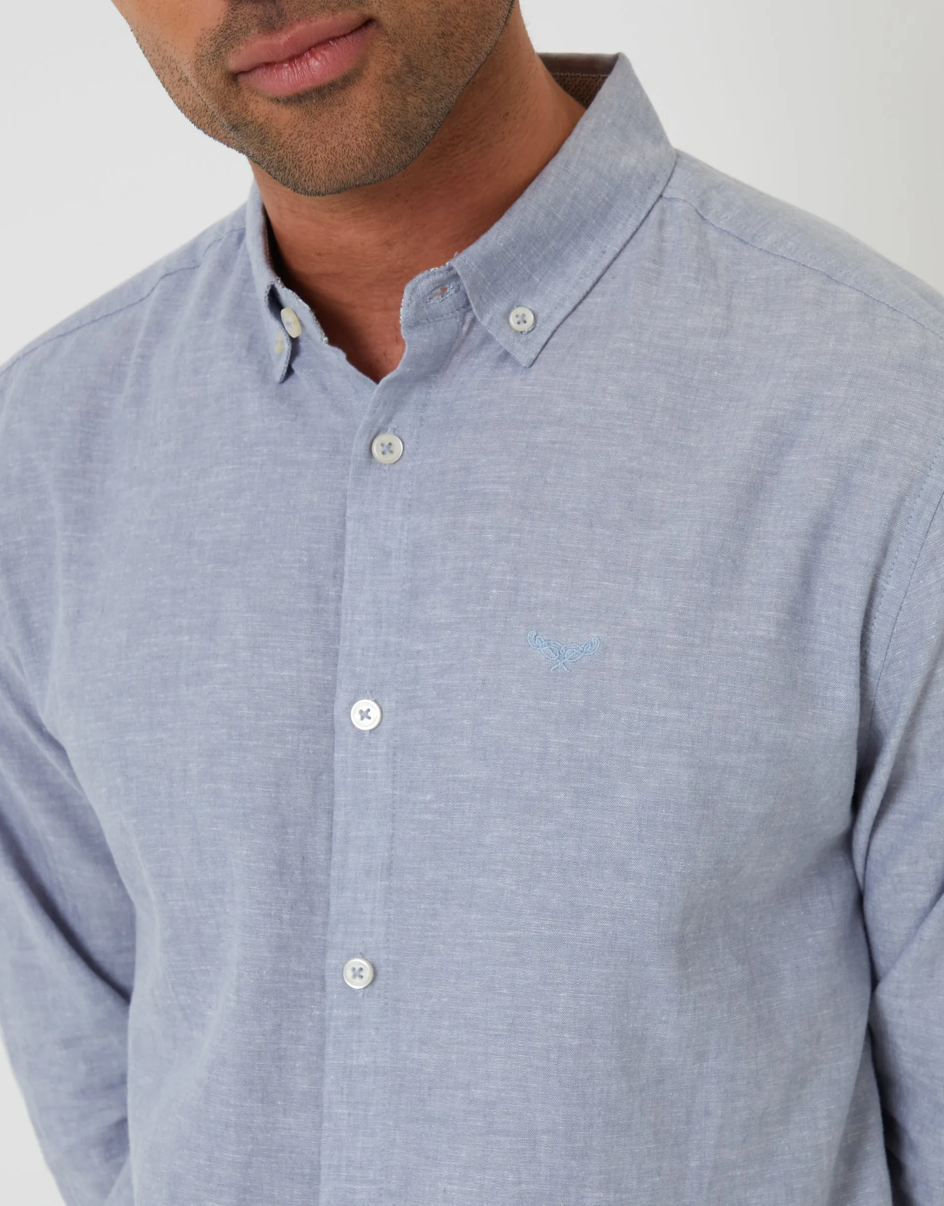 Denim Blue Long Sleeve Linen Blend Shirt sold by Threadbare product image thumbnail 4