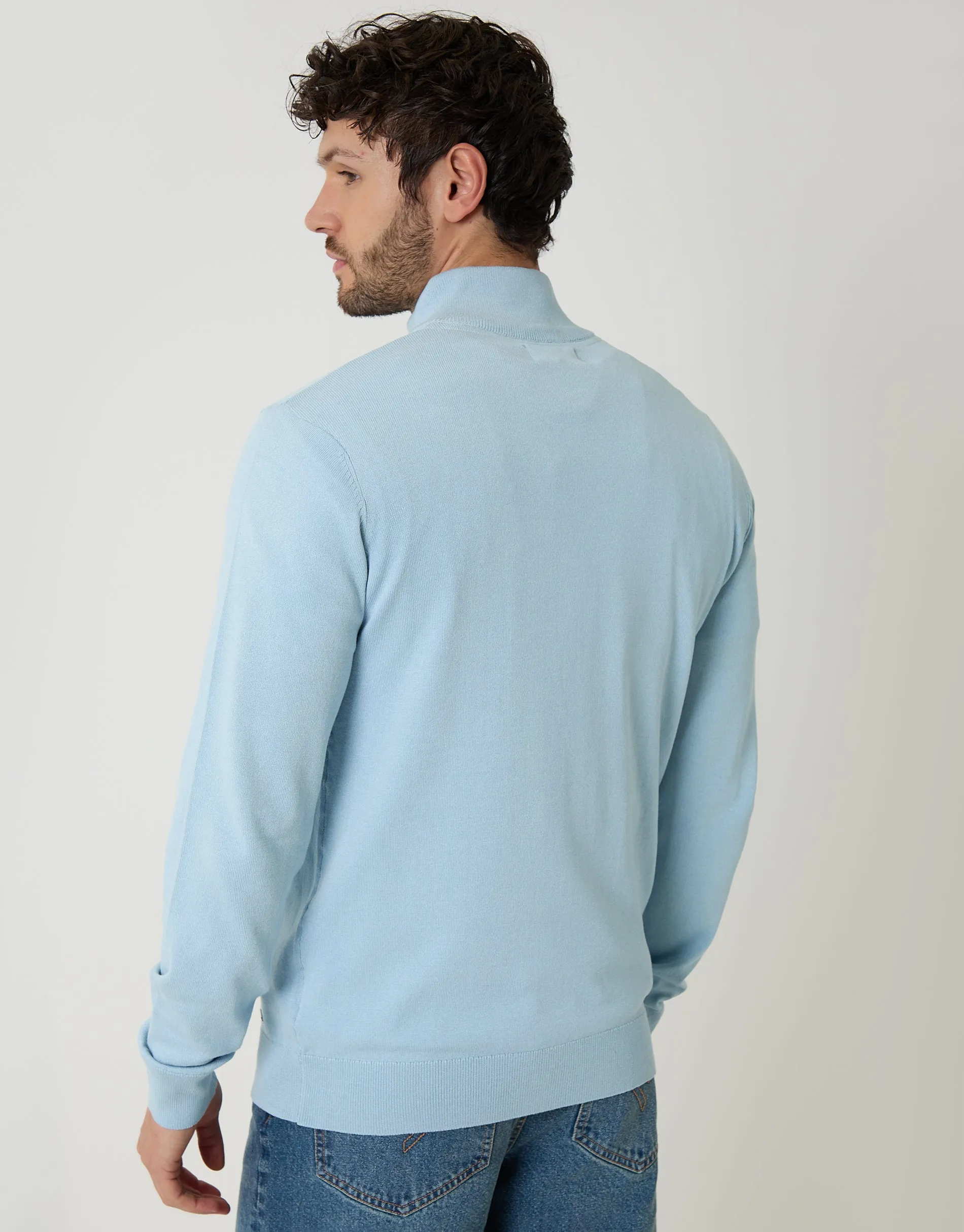 Light Blue Funnel Neck Quarter Zip Knitted Jumper sold by Threadbare product image thumbnail 2