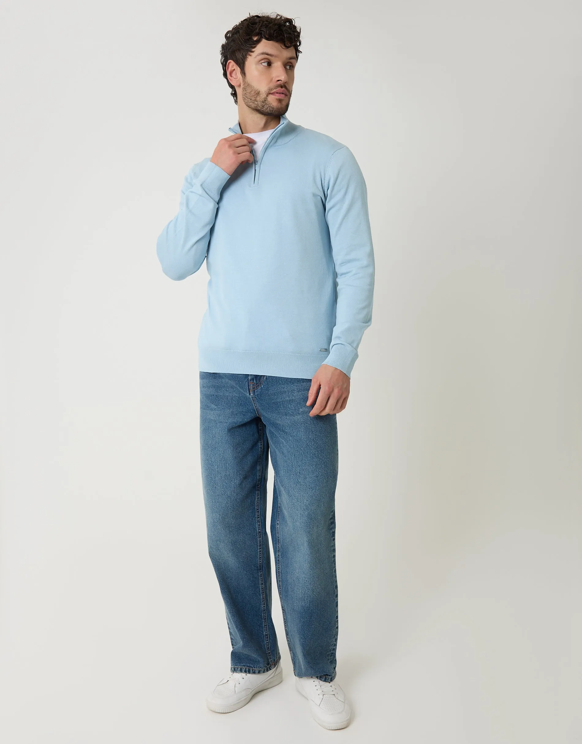 Light Blue Funnel Neck Quarter Zip Knitted Jumper sold by Threadbare product image thumbnail 3