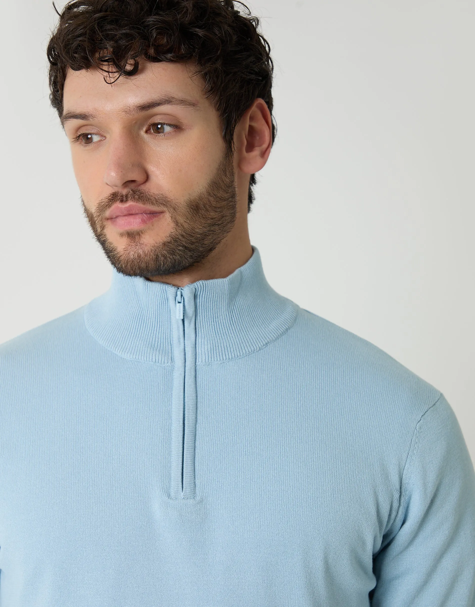 Light Blue Funnel Neck Quarter Zip Knitted Jumper sold by Threadbare product image thumbnail 4