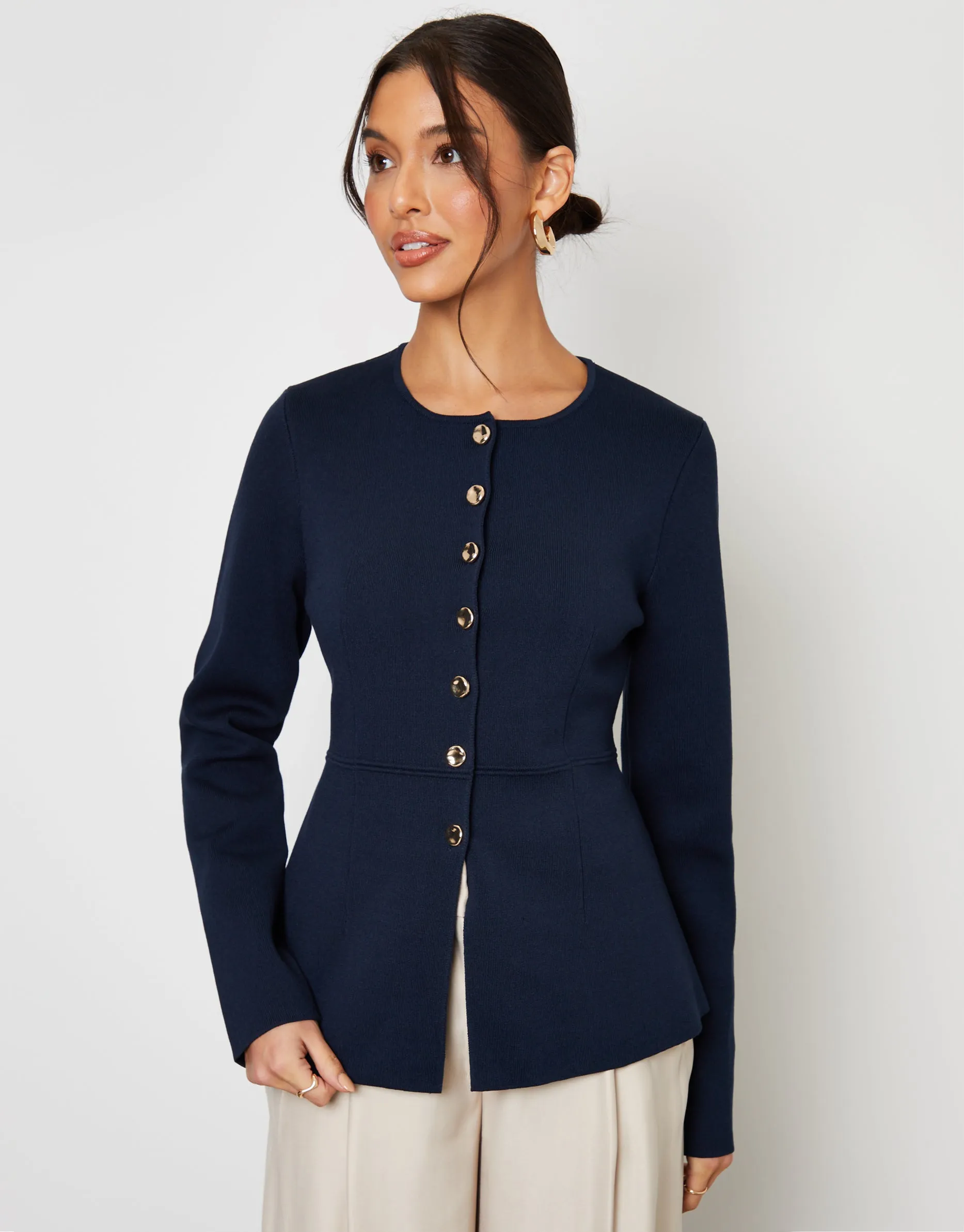 Navy Cinched Knitted Button Up Cardigan sold by Threadbare product image thumbnail 5