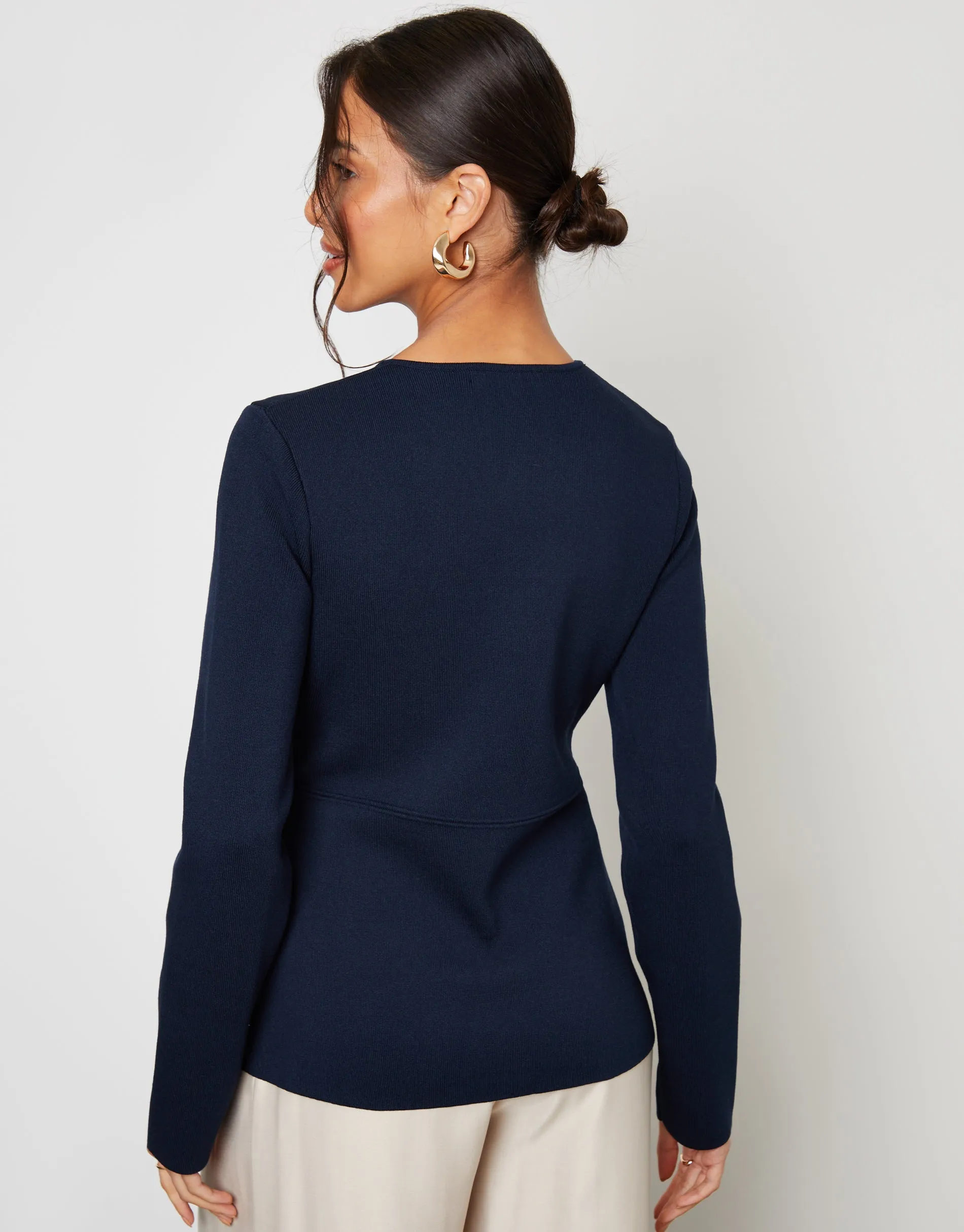 Navy Cinched Knitted Button Up Cardigan sold by Threadbare product image thumbnail 2