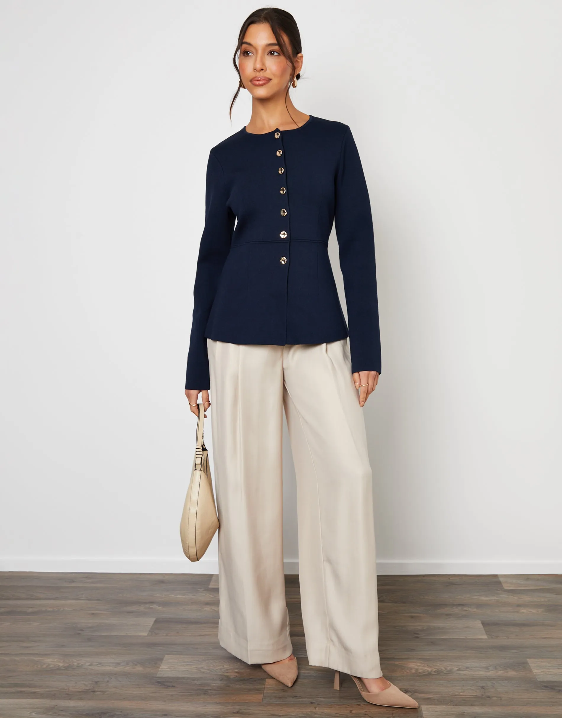 Navy Cinched Knitted Button Up Cardigan sold by Threadbare product image thumbnail 3