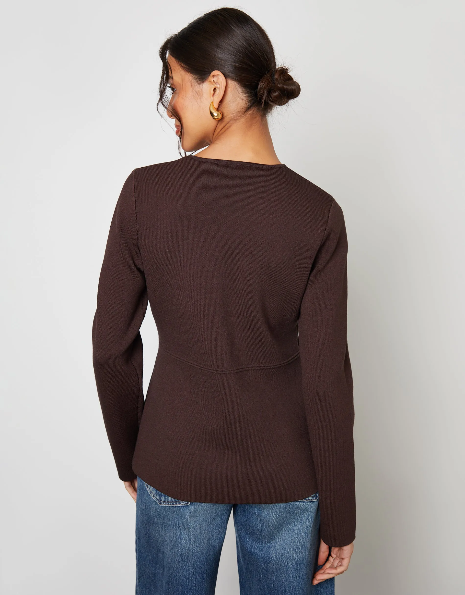 Chocolate Brown Cinched Knitted Button Up Cardigan sold by Threadbare product image thumbnail 4