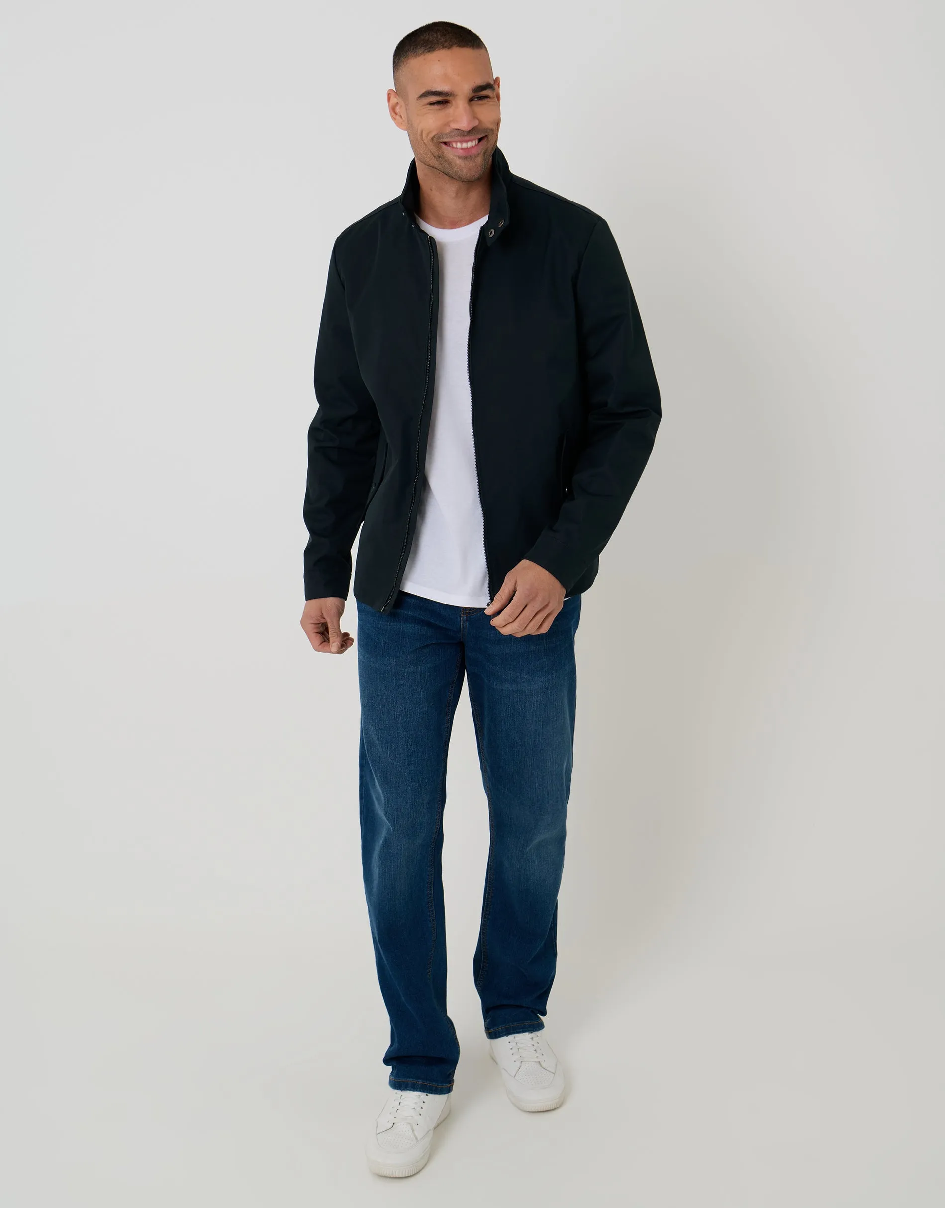 Navy Showerproof Zip Up Harrington Jacket sold by Threadbare product image thumbnail 3