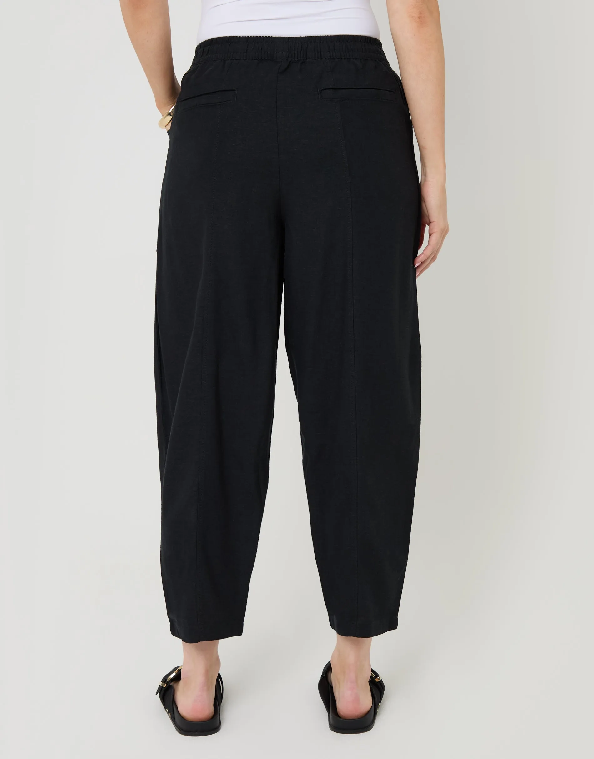 Linen Blend Pocket Detail Barrel Leg Trousers in Black sold by Threadbare product image thumbnail 4