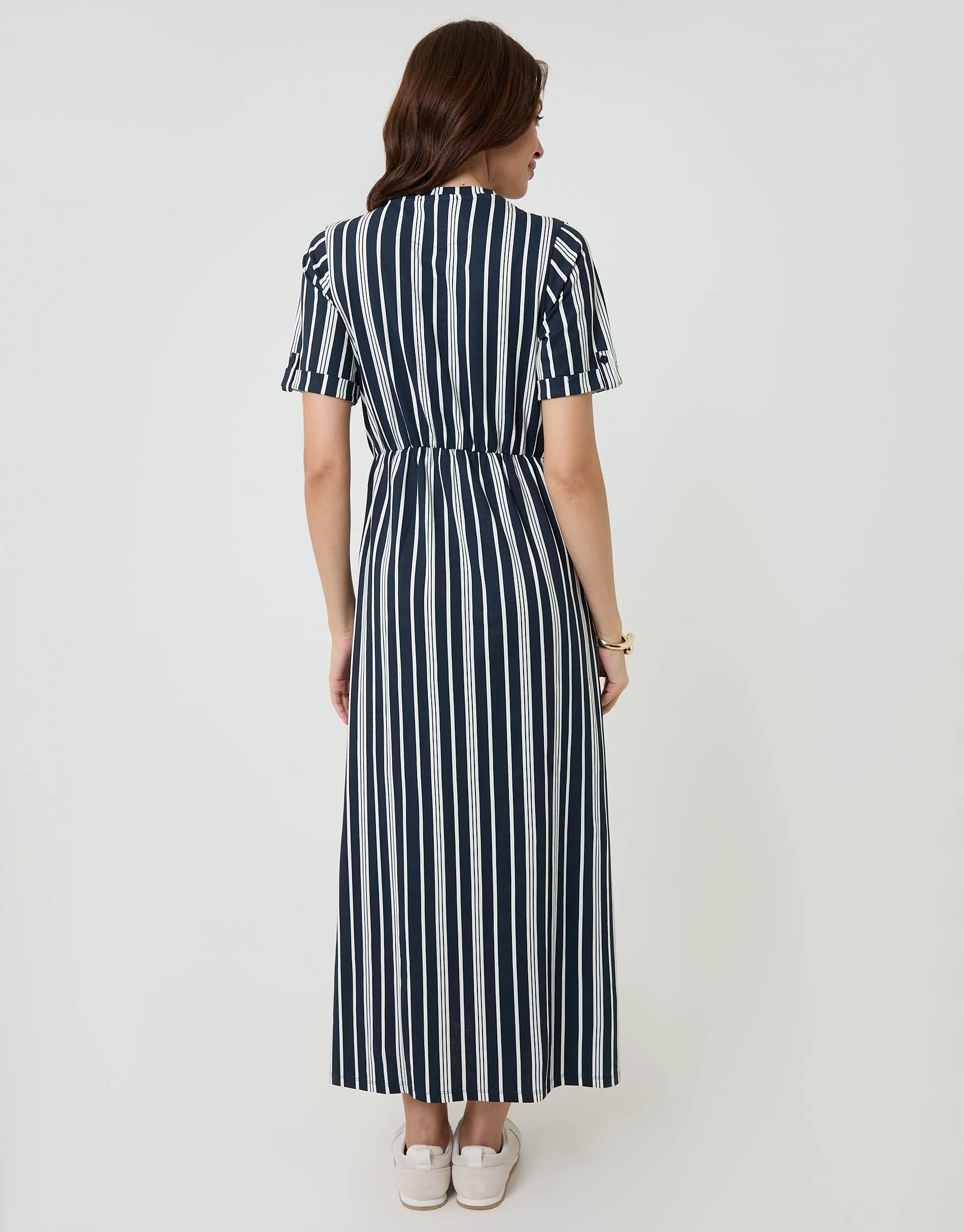 Navy Stripe Crew Neck Jersey Midi Dress with Patch Pockets sold by Threadbare product image thumbnail 2