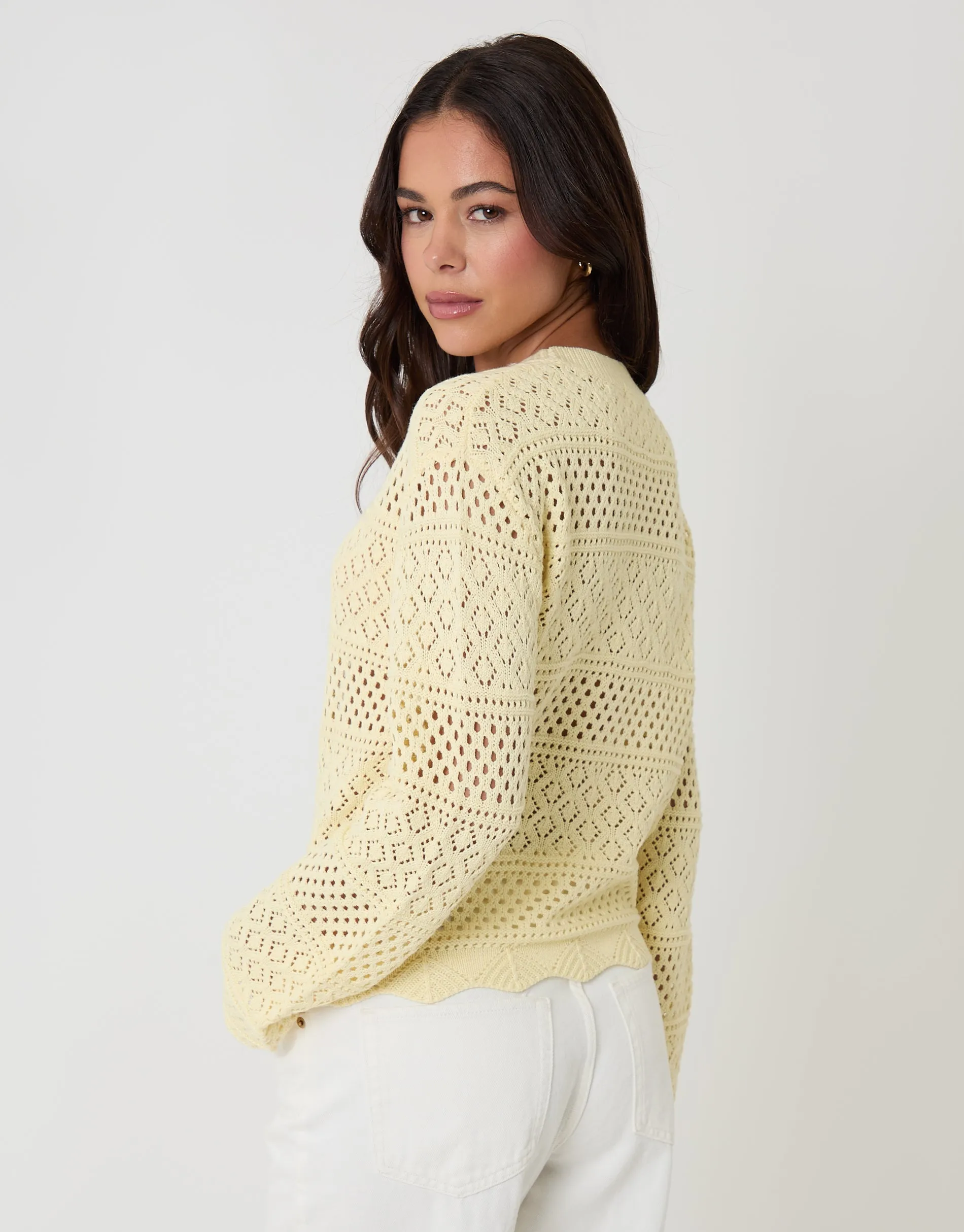Lemon Yellow Long Sleeve Pointelle Crochet Knit Jumper sold by Threadbare product image thumbnail 2