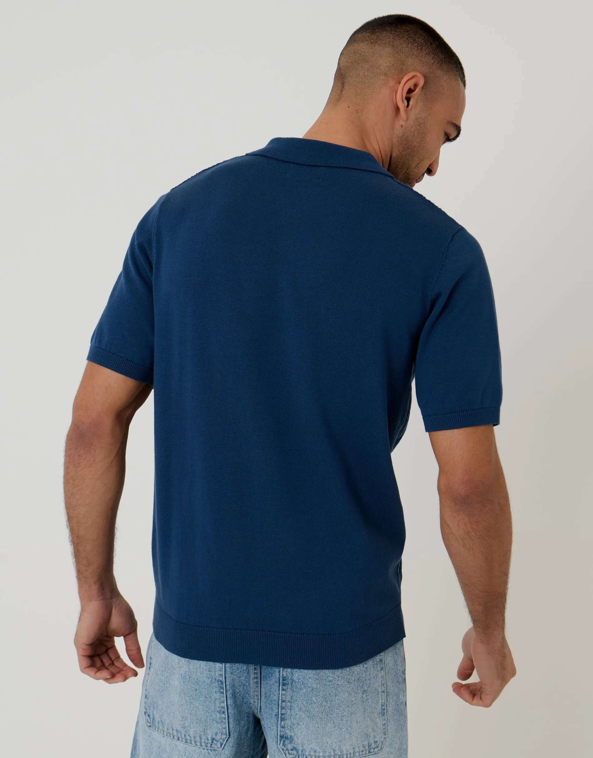 Diamond Cable Knit Quarter Zip Polo in Denim Blue sold by Threadbare product image thumbnail 2