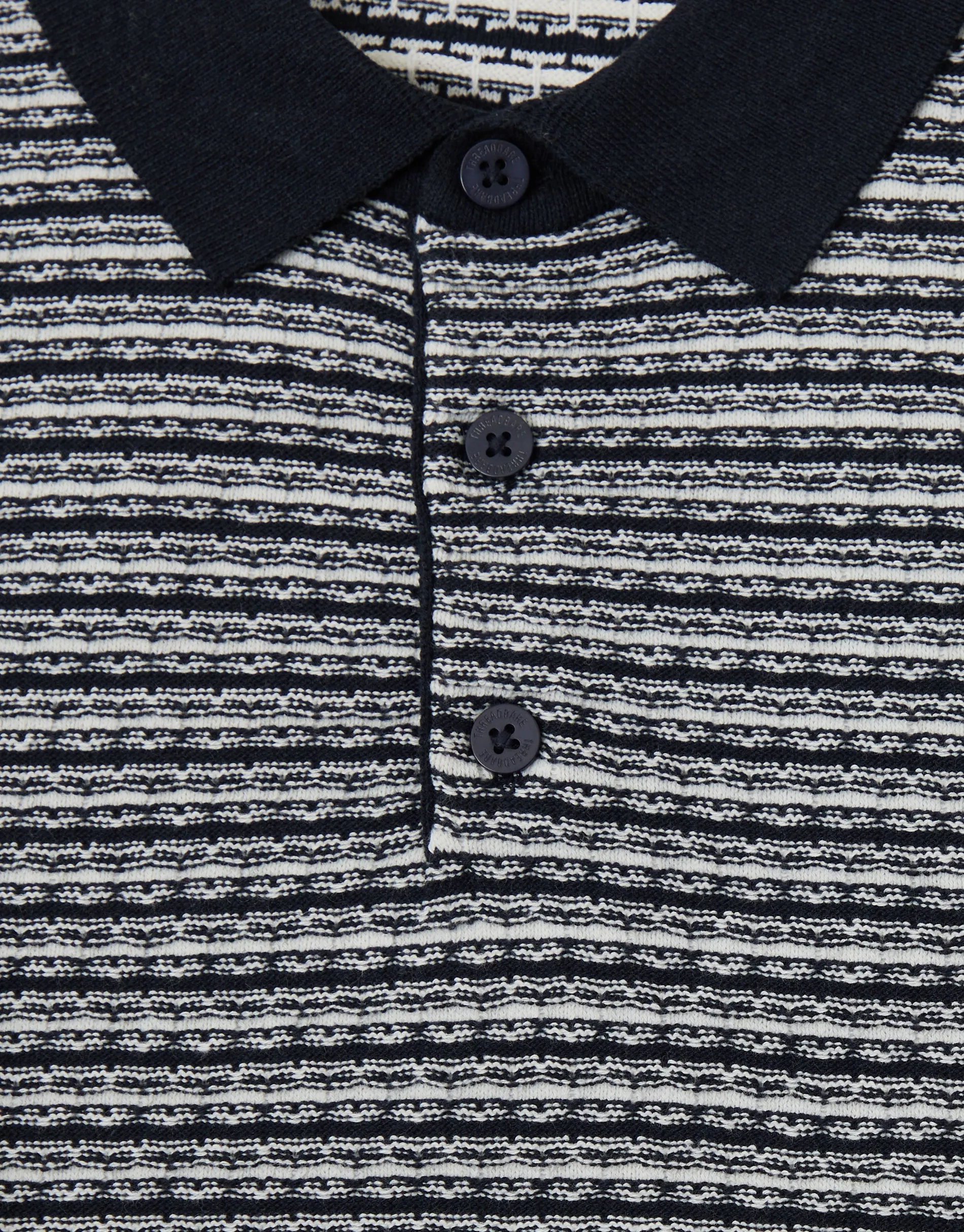Navy Textured Stripe Knitted Polo sold by Threadbare product image thumbnail 5