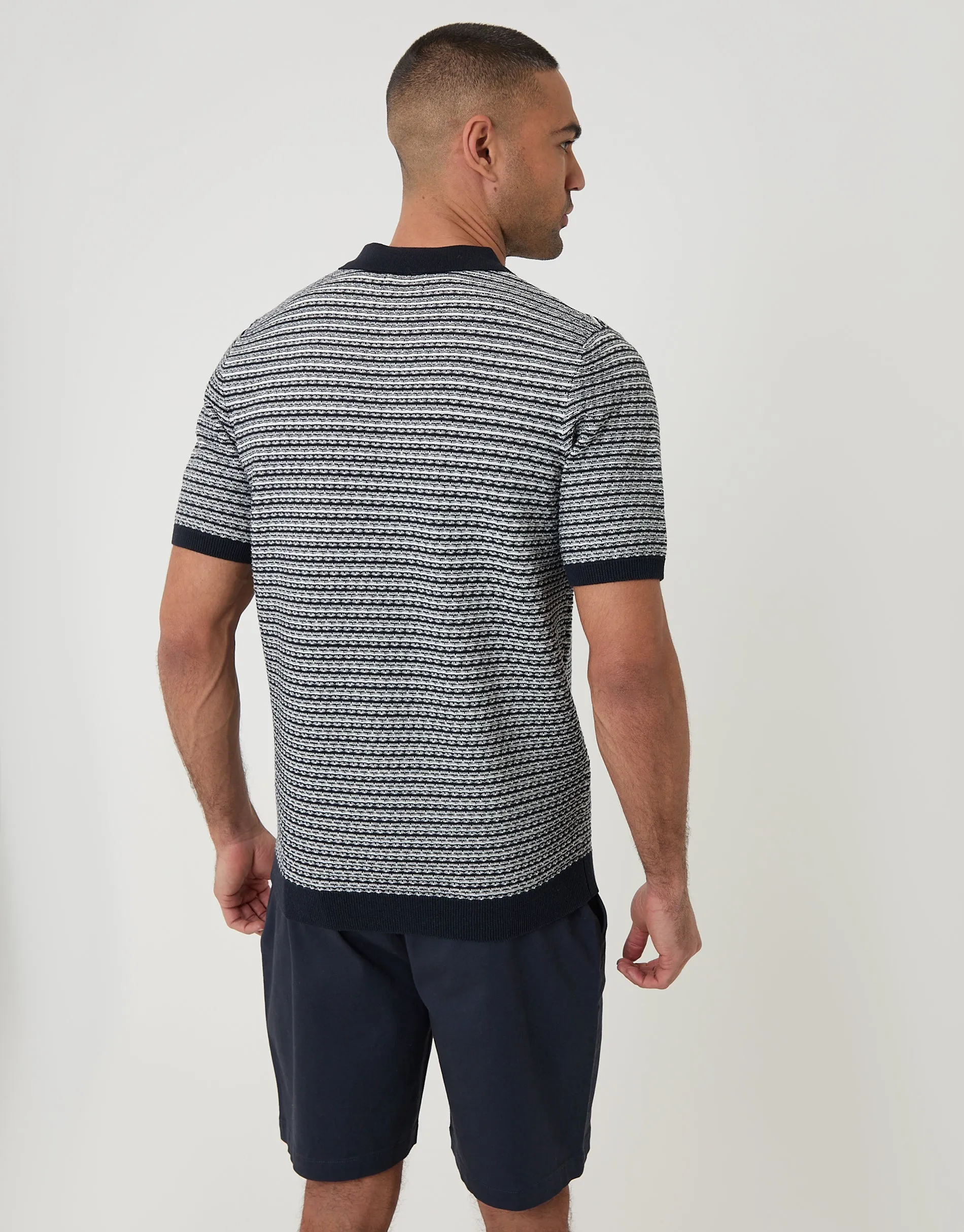 Navy Textured Stripe Knitted Polo sold by Threadbare product image thumbnail 2