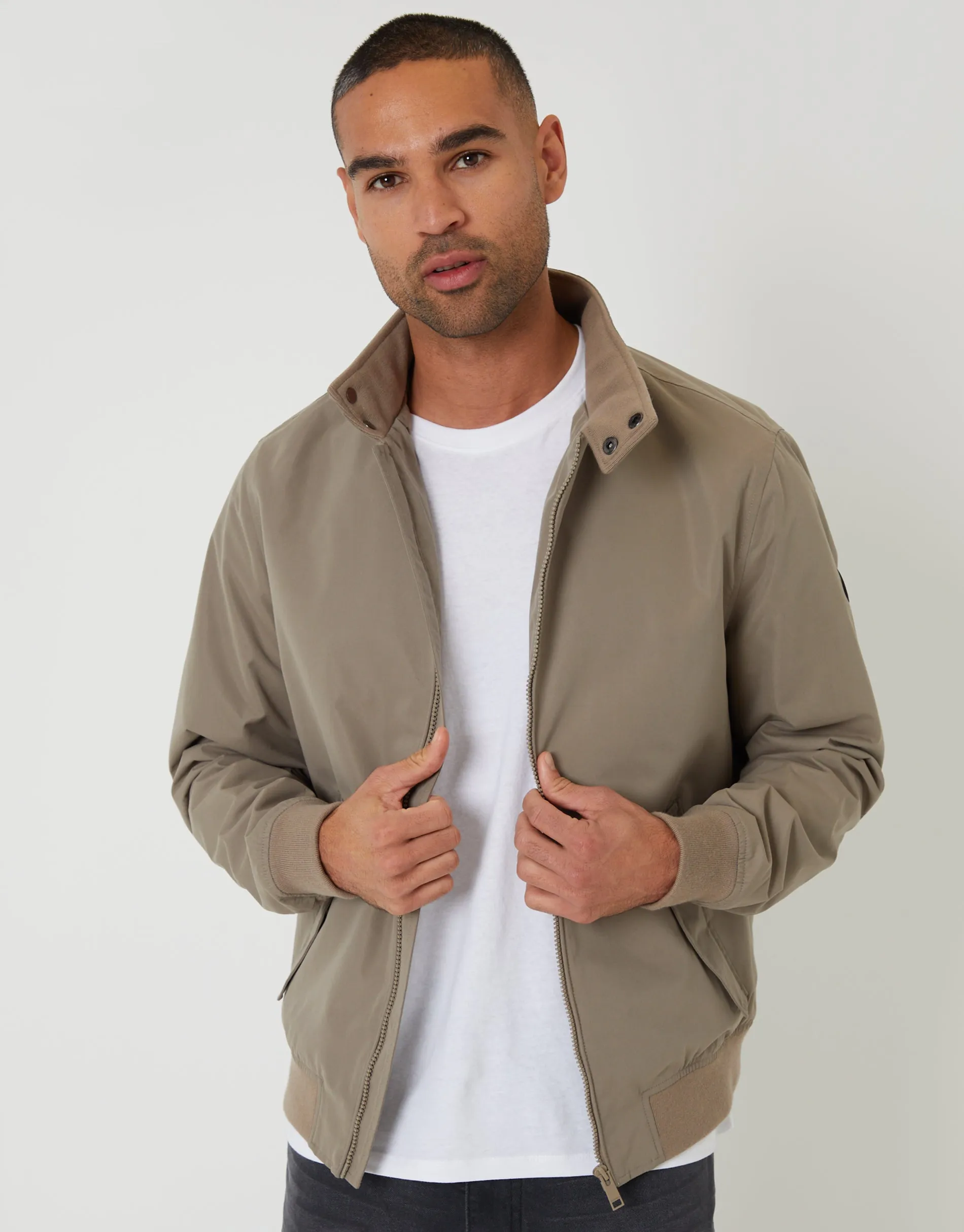 Taupe Zip Up Harrington Jacket sold by Threadbare